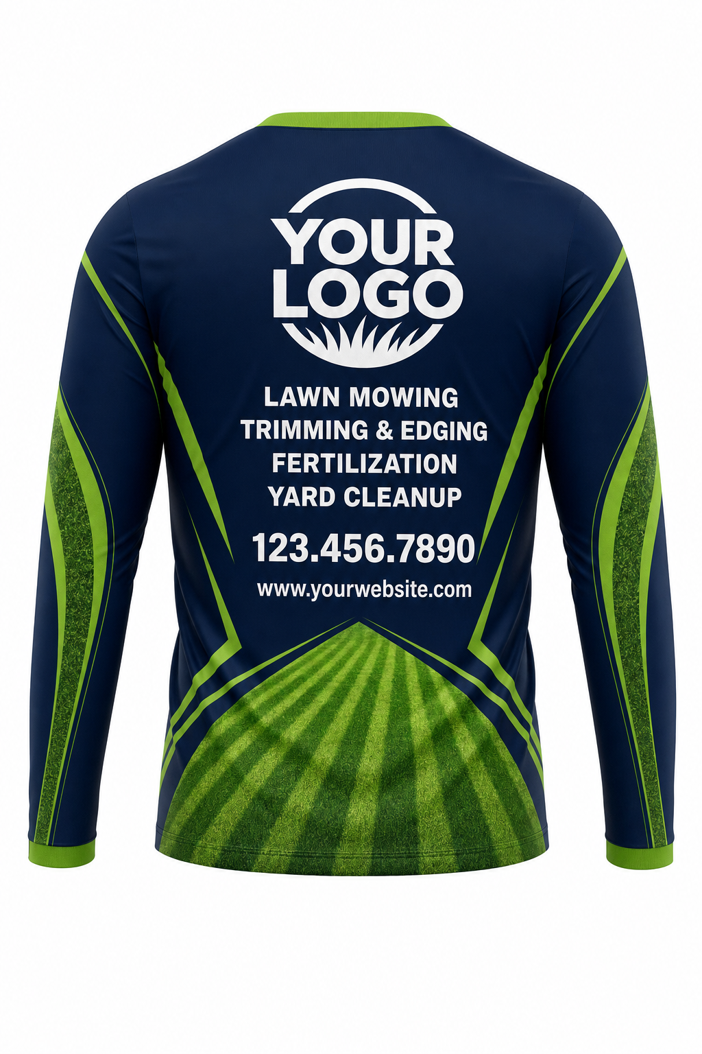 Midnight Mow Stripes custom lawn care & landscaping crew uniform Long Sleeve — back