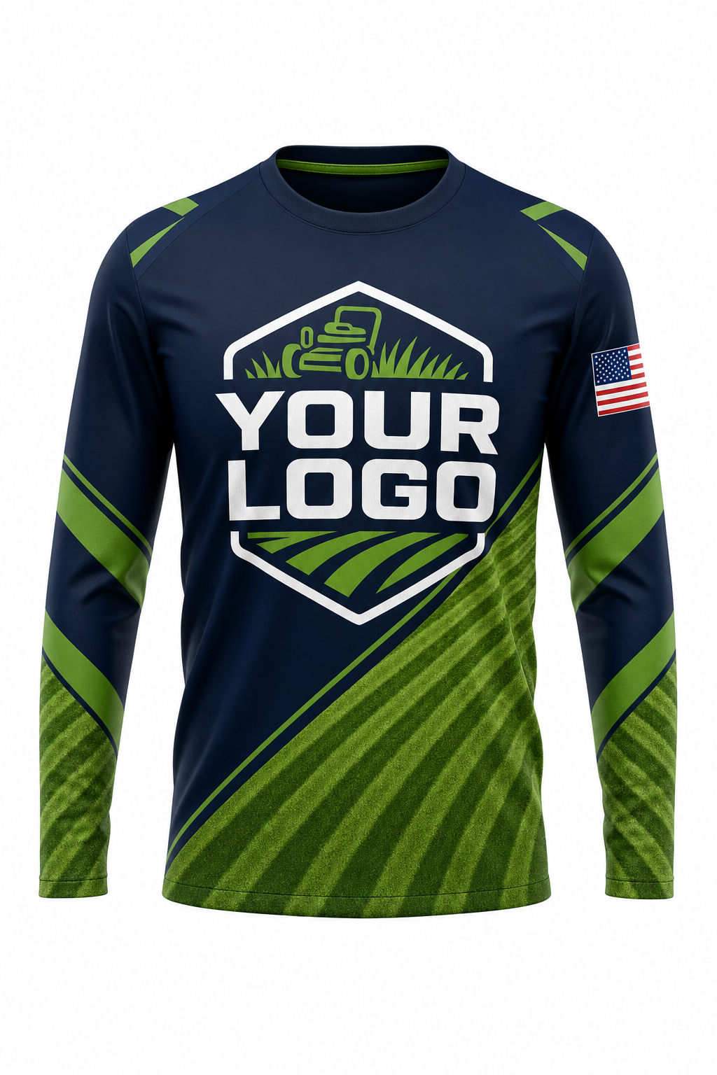 Midnight Mow Stripes custom lawn care & landscaping crew uniform Long Sleeve — front