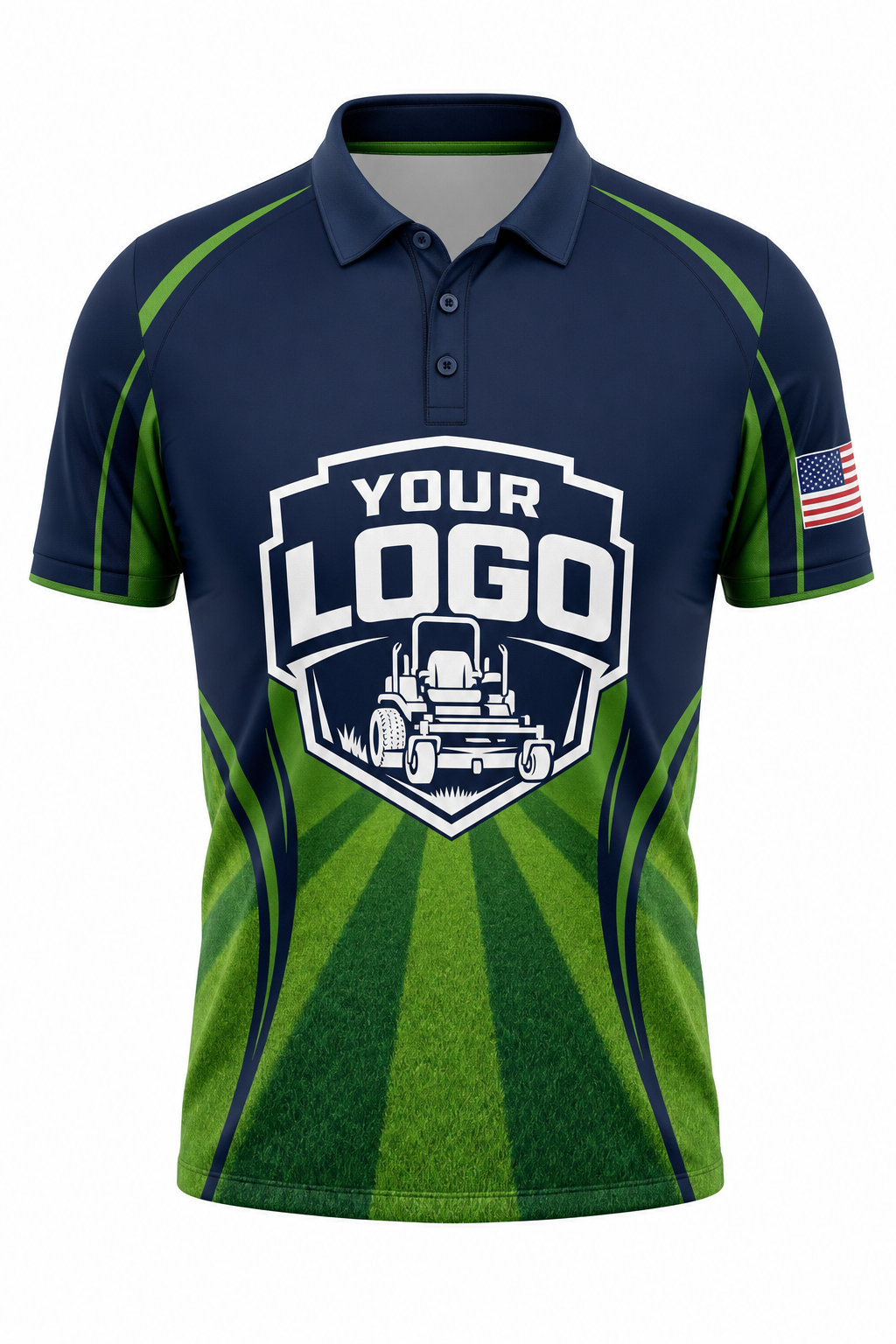 Midnight Mow Stripes custom lawn care & landscaping crew uniform Polo — front