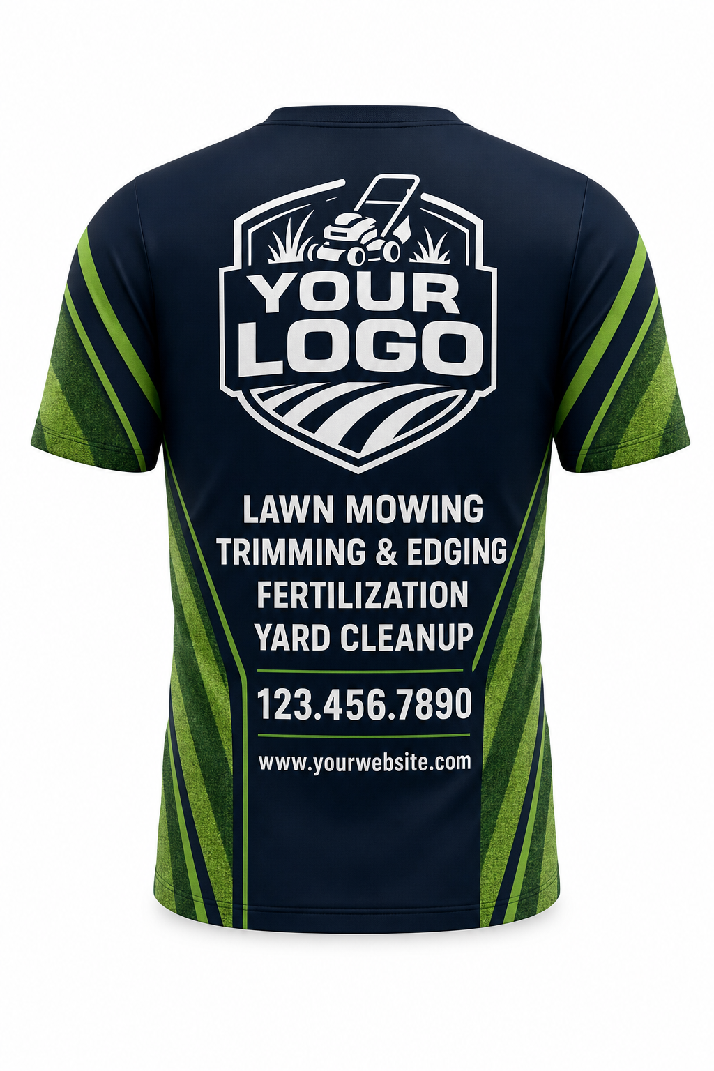 Midnight Mow Stripes custom lawn care & landscaping crew uniform T-Shirt — back