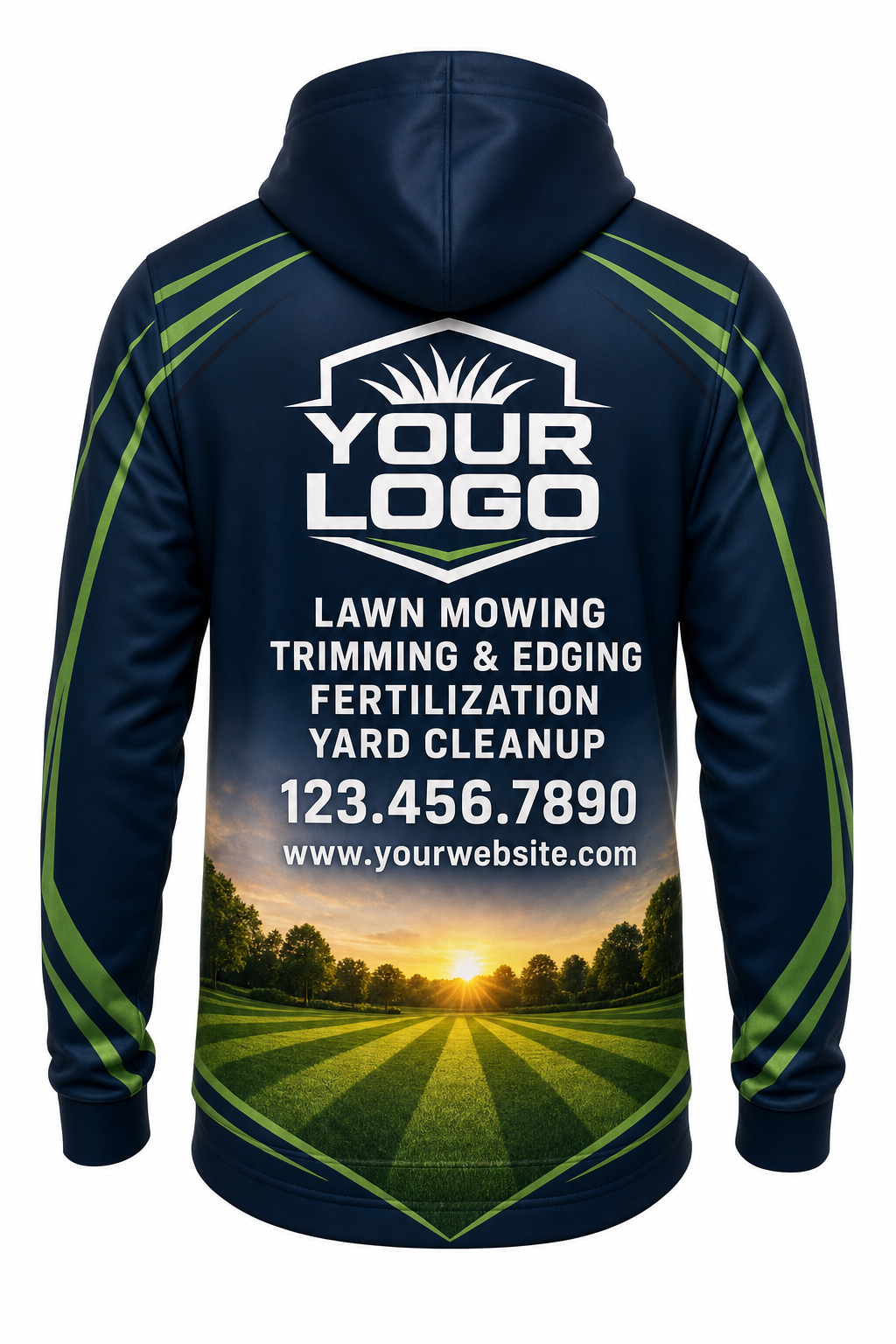 Midnight Sunrise Yard custom lawn care & landscaping crew uniform Hoodie — back