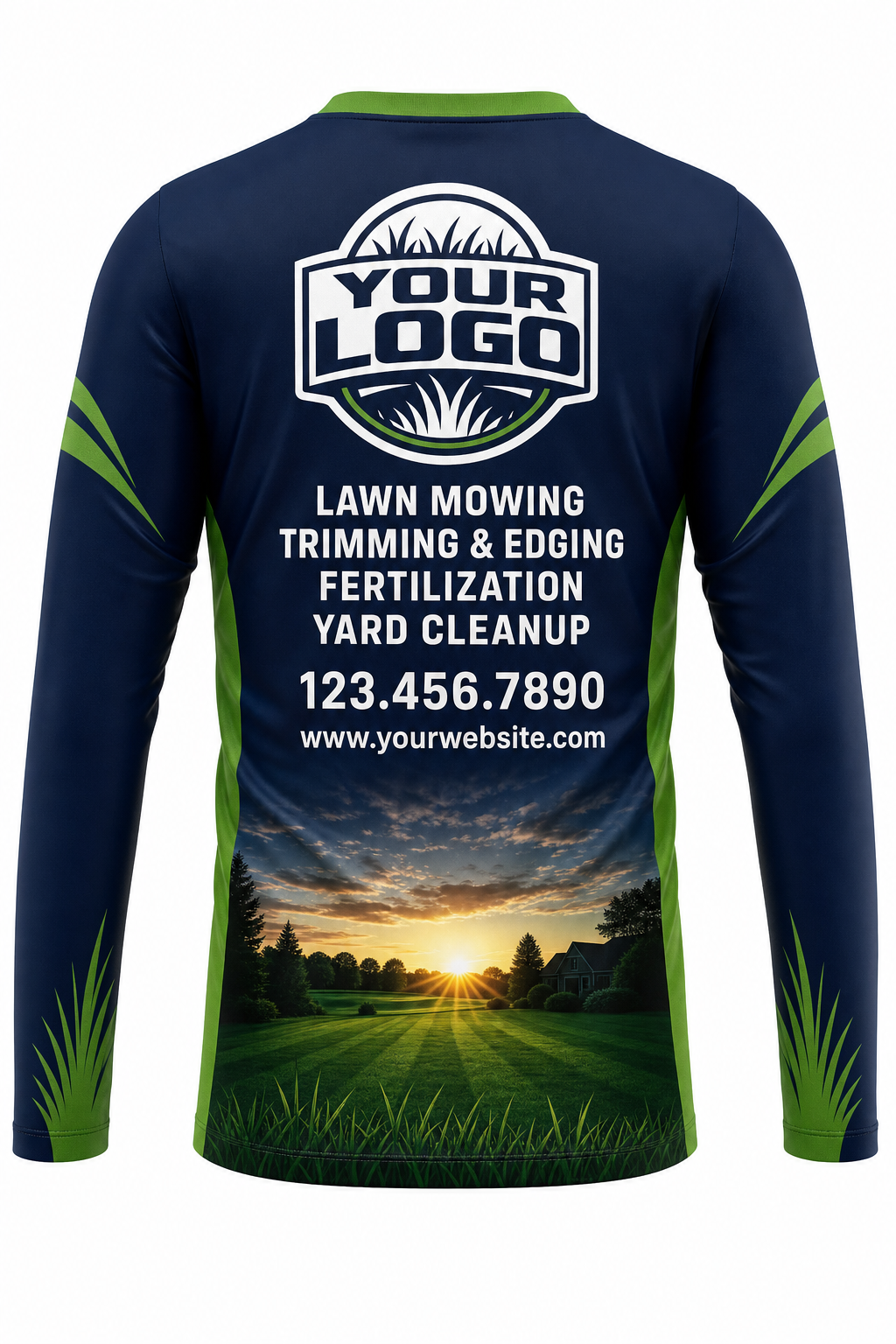 Midnight Sunrise Yard custom lawn care & landscaping crew uniform Long Sleeve — back