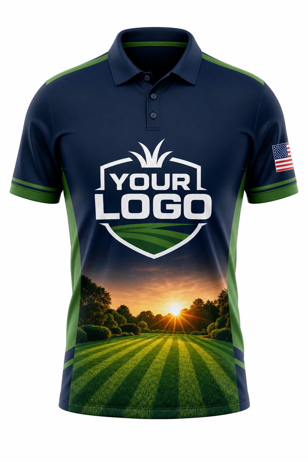Midnight Sunrise Yard custom lawn care & landscaping crew uniform Polo — front