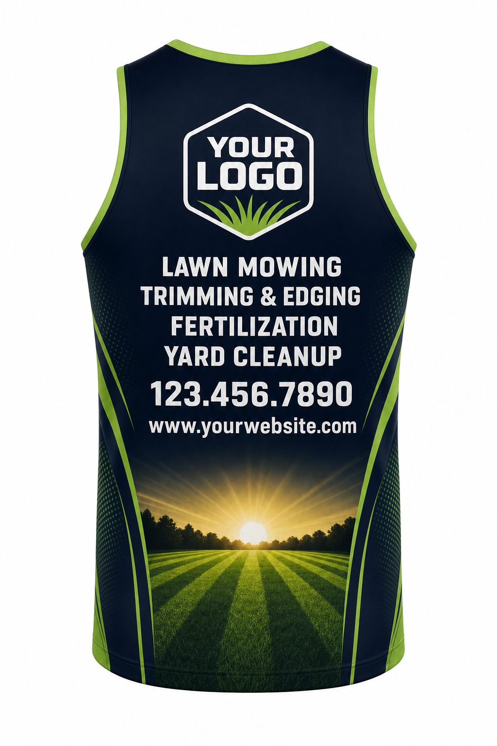 Midnight Sunrise Yard custom lawn care & landscaping crew uniform Tank Top — back
