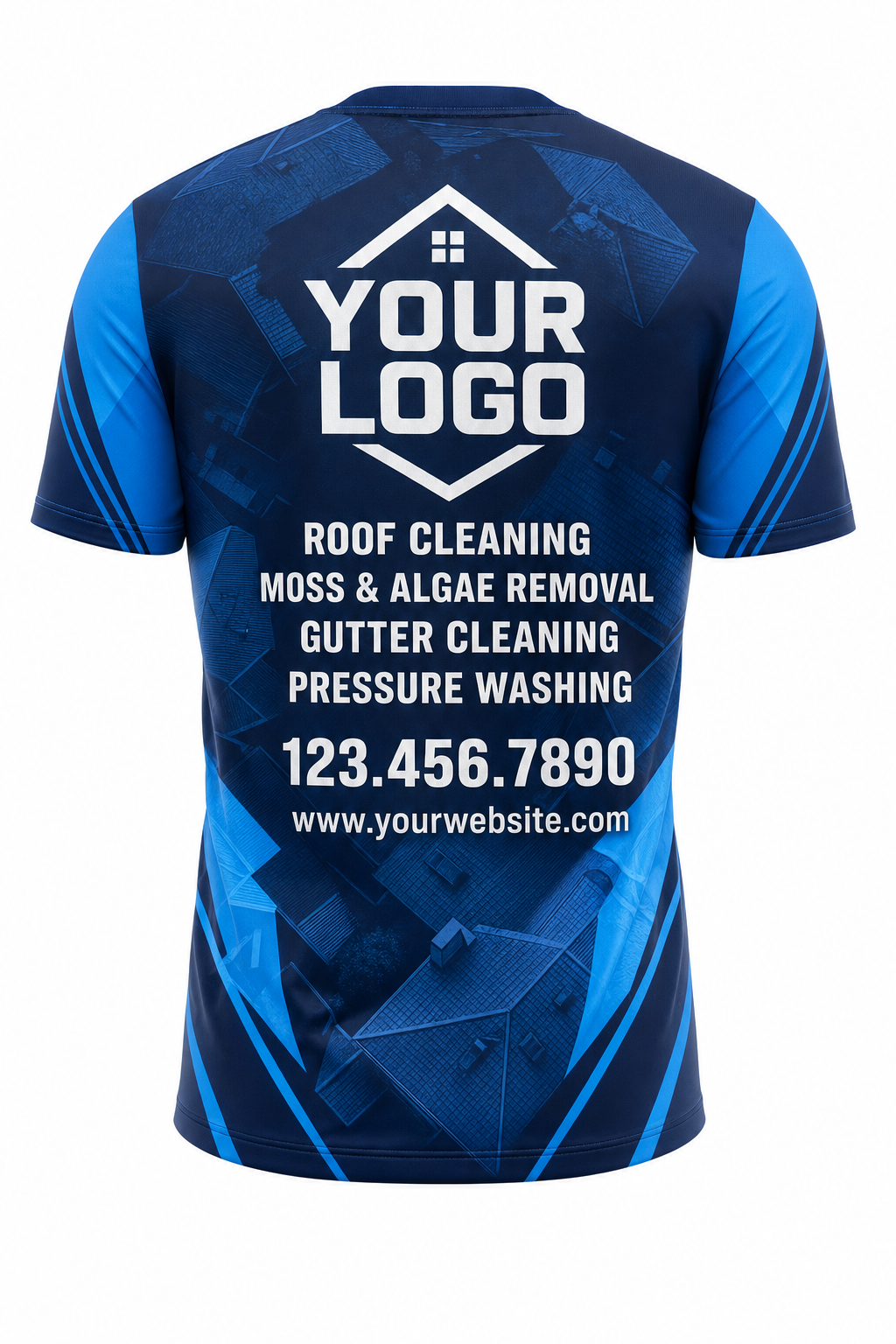Navy Rooftop custom roof cleaning crew uniform t-shirt — back (tee-back)