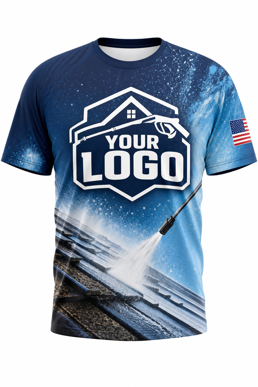 Navy Spray Jet custom roof cleaning crew uniform t-shirt — front (tee-front)