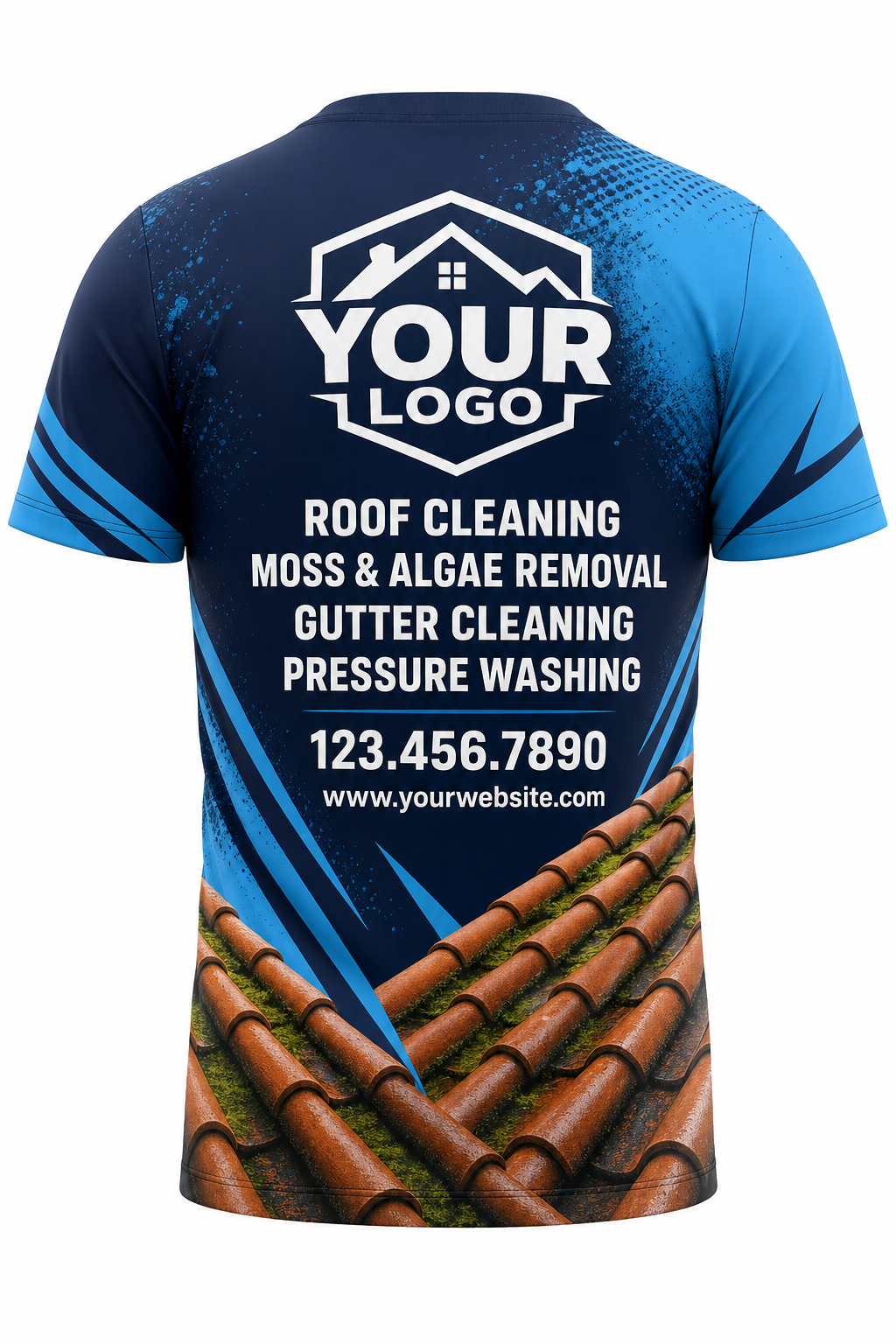 Navy Tile custom roof cleaning crew uniform t-shirt — back (tee-back)