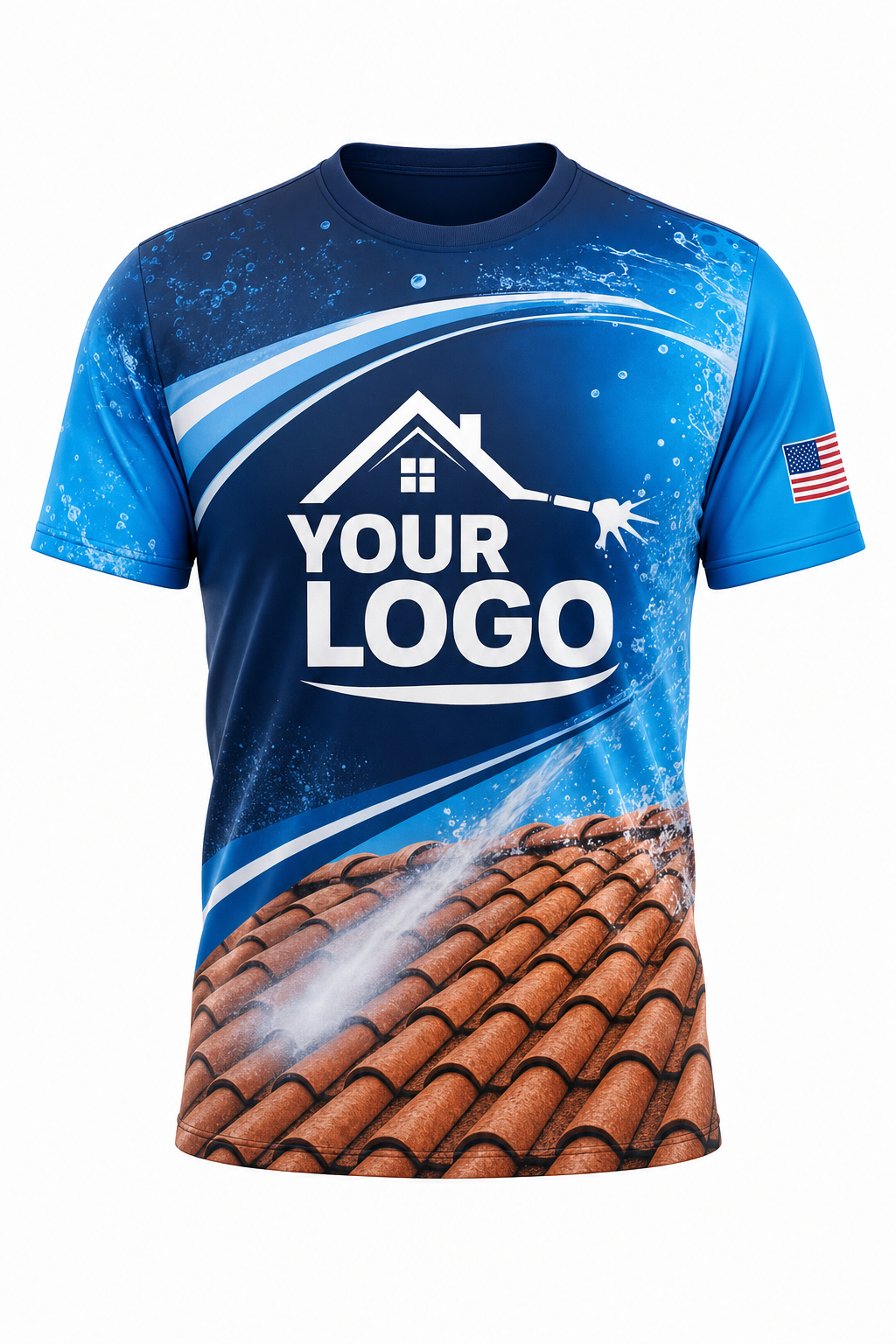 Navy Tile custom roof cleaning crew uniform t-shirt — front (tee-front)