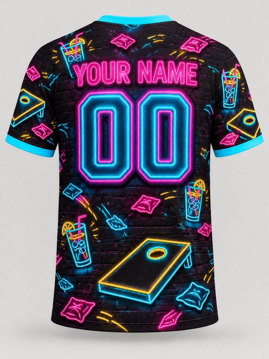 Neon Happy Hour custom cornhole team jersey, back