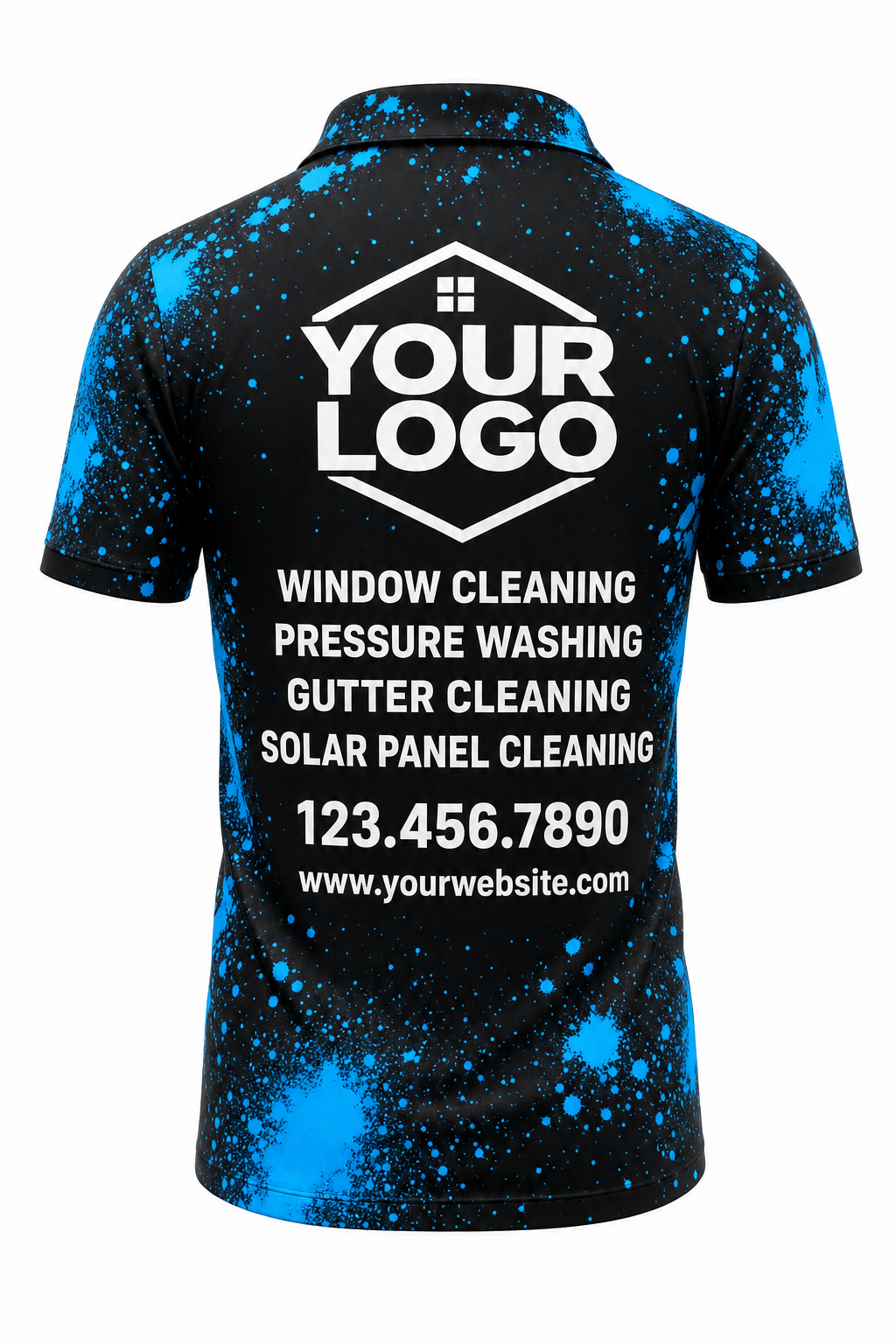 Neon Spray custom window cleaning crew uniform polo shirt — back (polo-back)