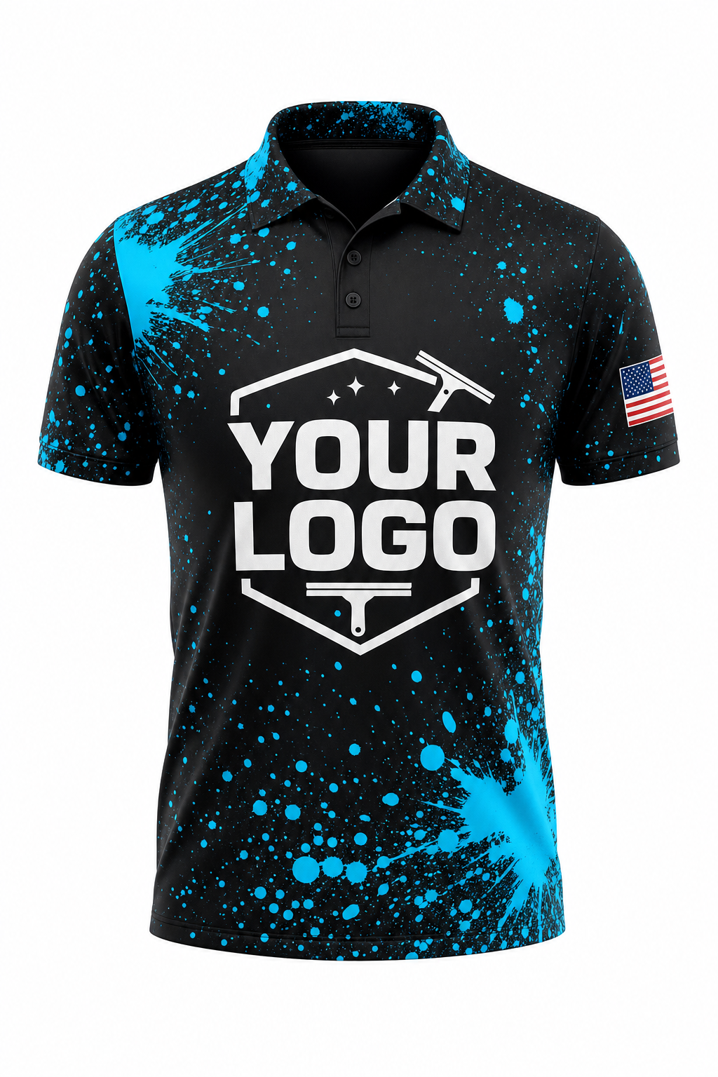 Neon Spray custom window cleaning crew uniform polo shirt — front (polo-front)