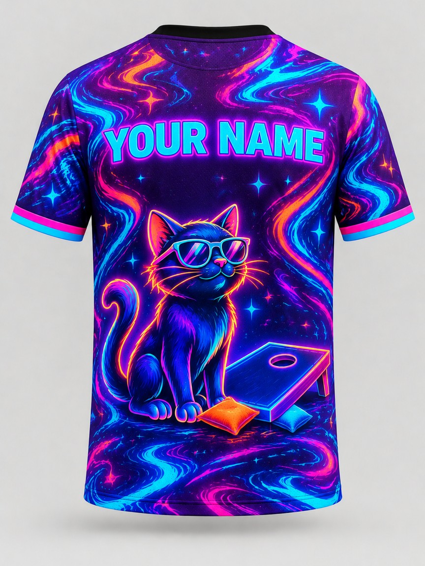 Neon Whiskers custom cornhole team jersey, back