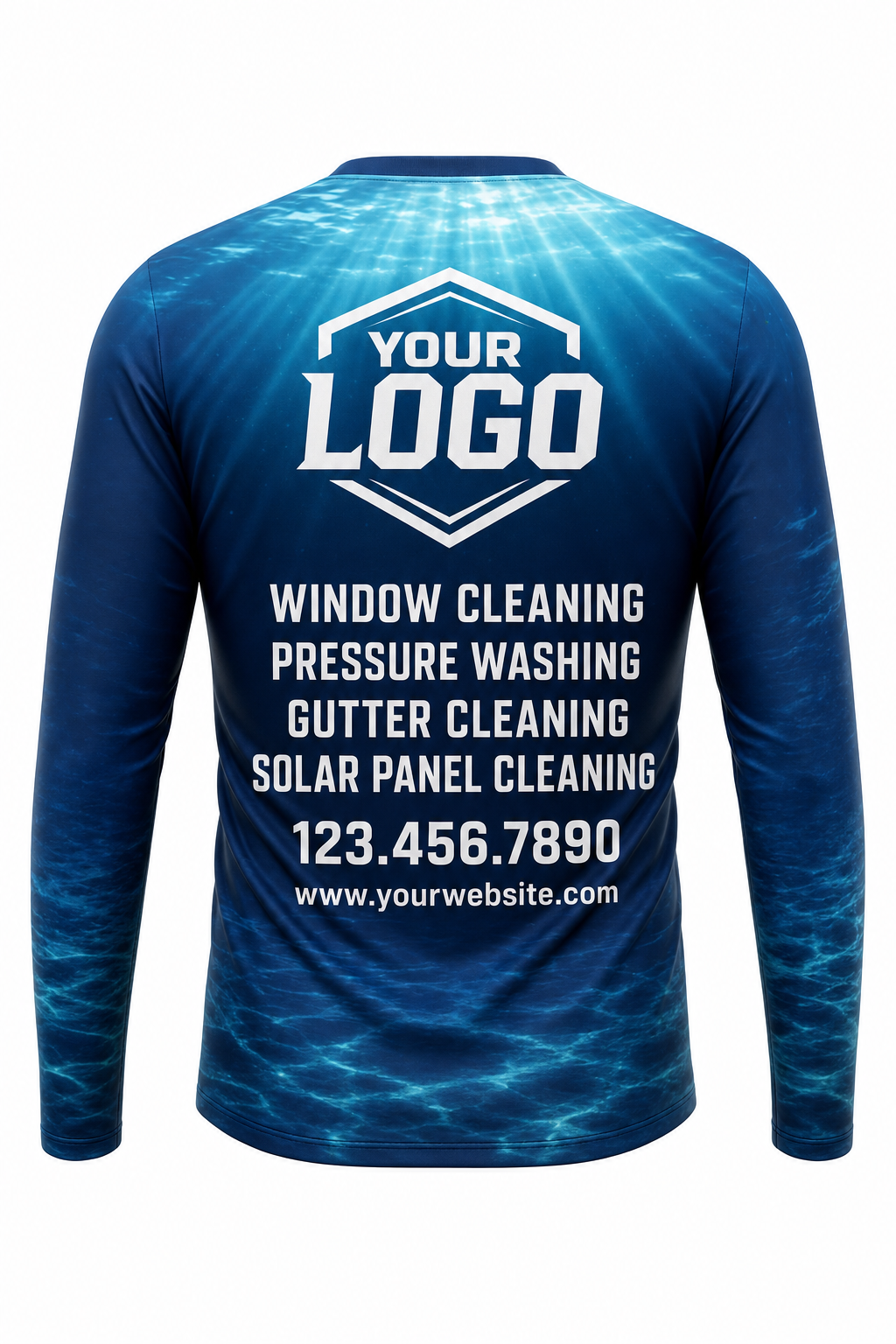 Ocean Depth custom window cleaning crew uniform long-sleeve shirt — back (longsleeve-back)