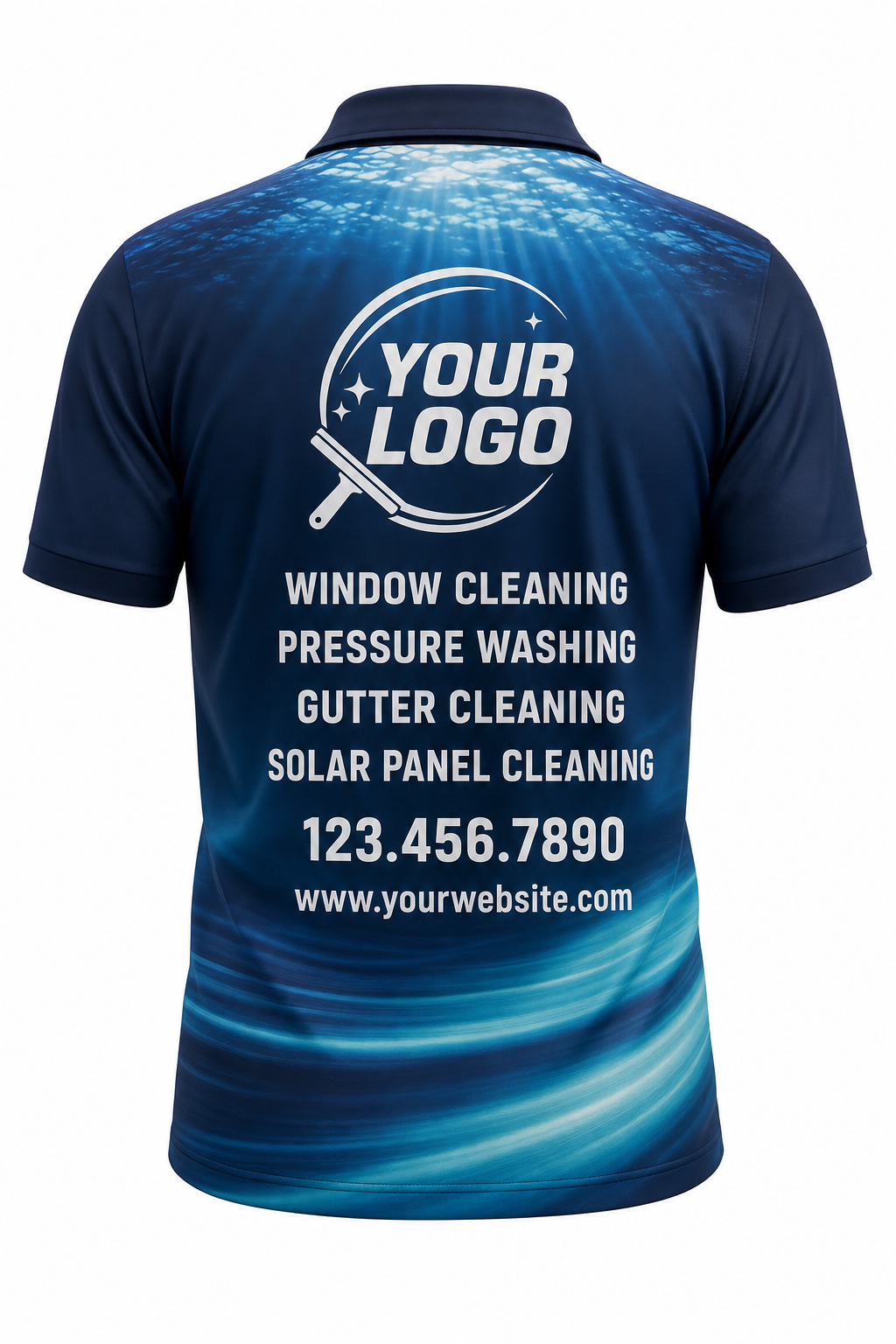 Ocean Depth custom window cleaning crew uniform polo shirt — back (polo-back)