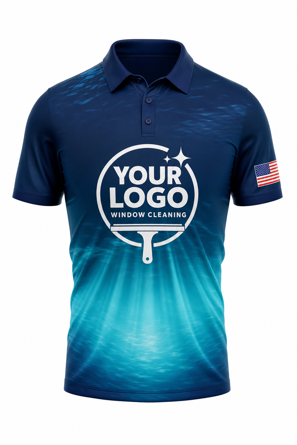 Ocean Depth custom window cleaning crew uniform polo shirt — front (polo-front)