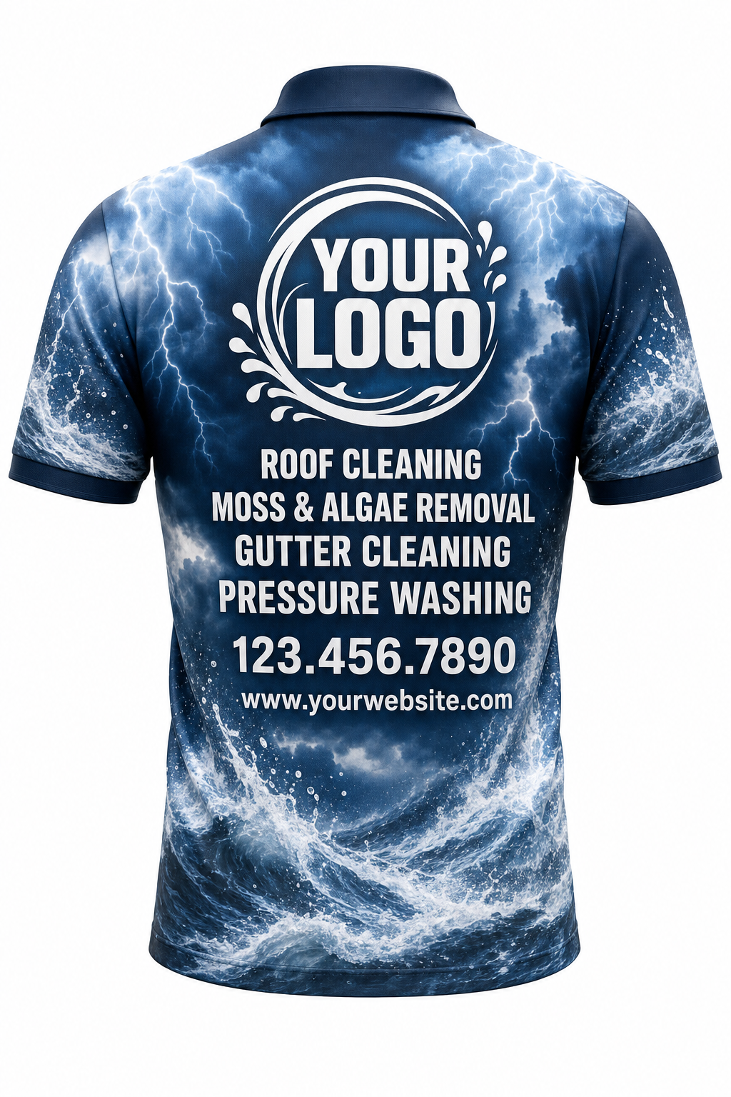 Ocean Storm custom roof cleaning & pressure washing crew uniform Polo — back