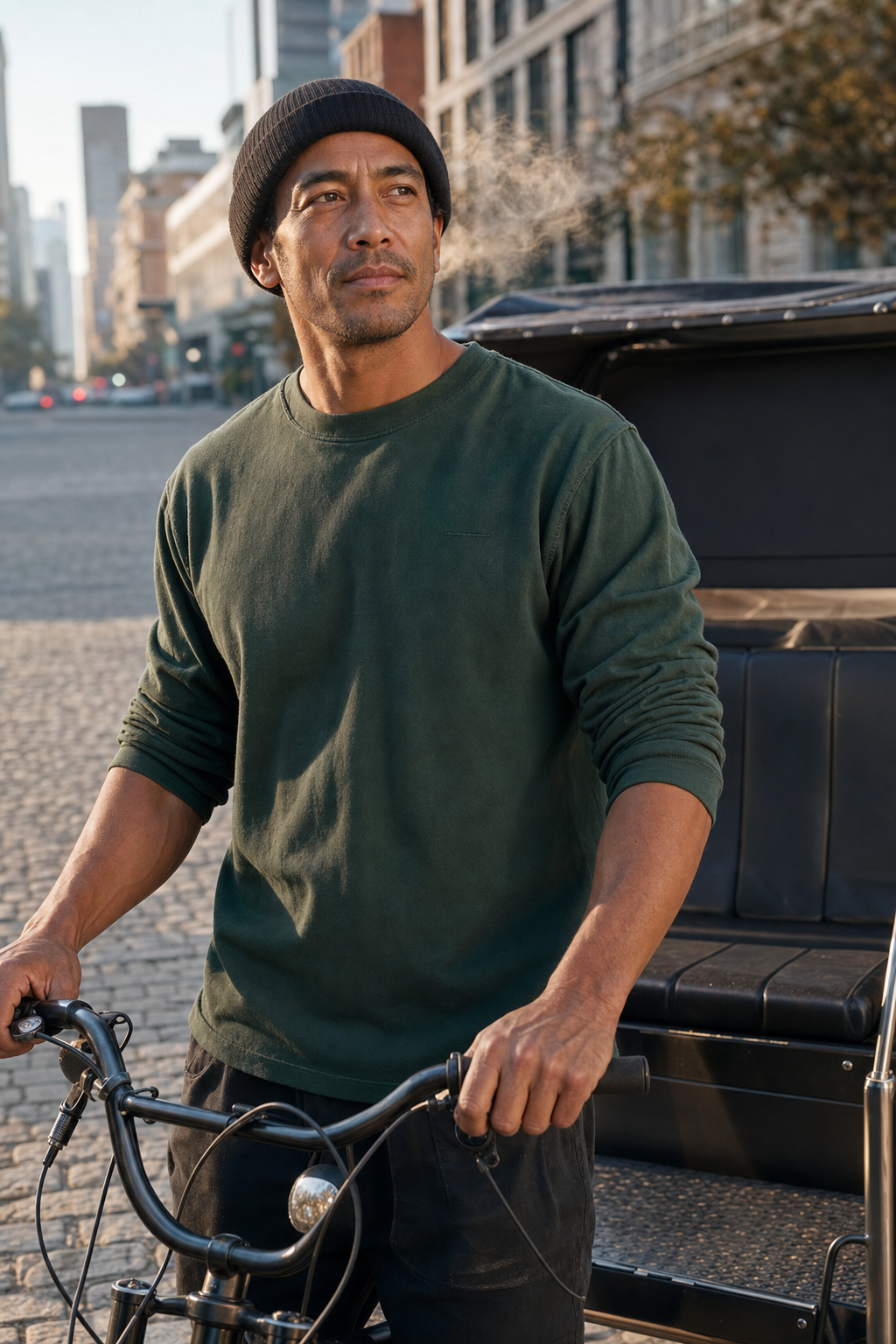 Pedicab worker mockup — longsleeve