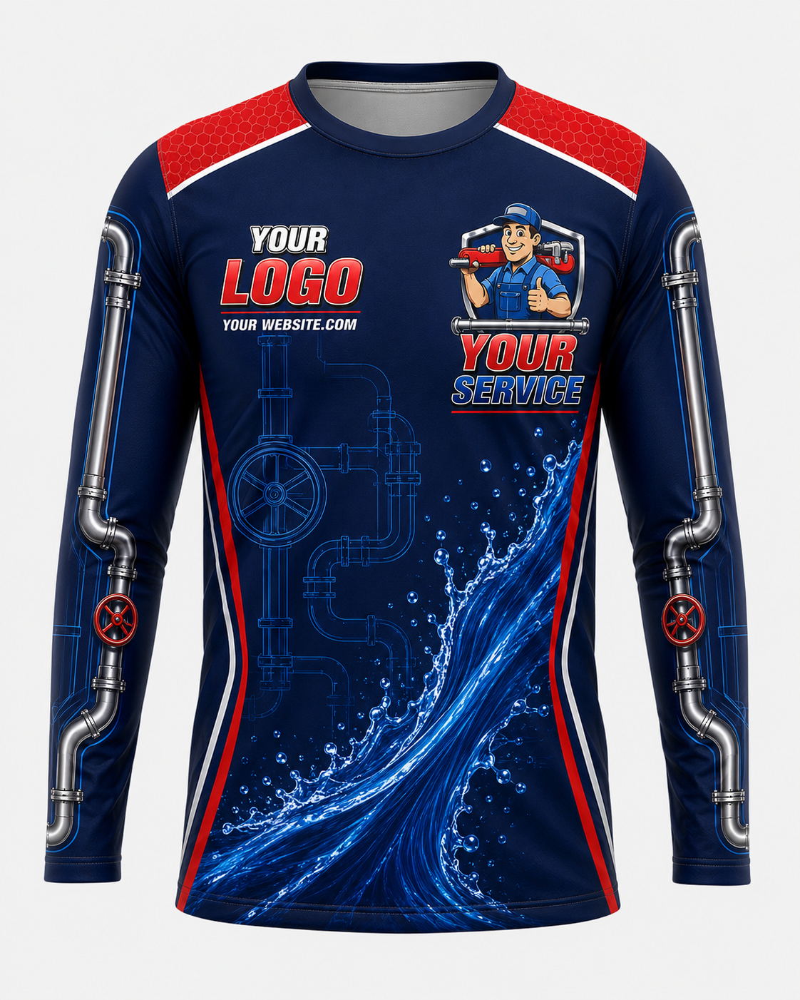 Pipe Blueprint custom plumbing crew uniform, front