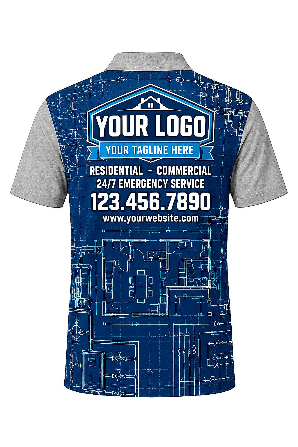 Blueprint Pipes custom plumbing polo, back