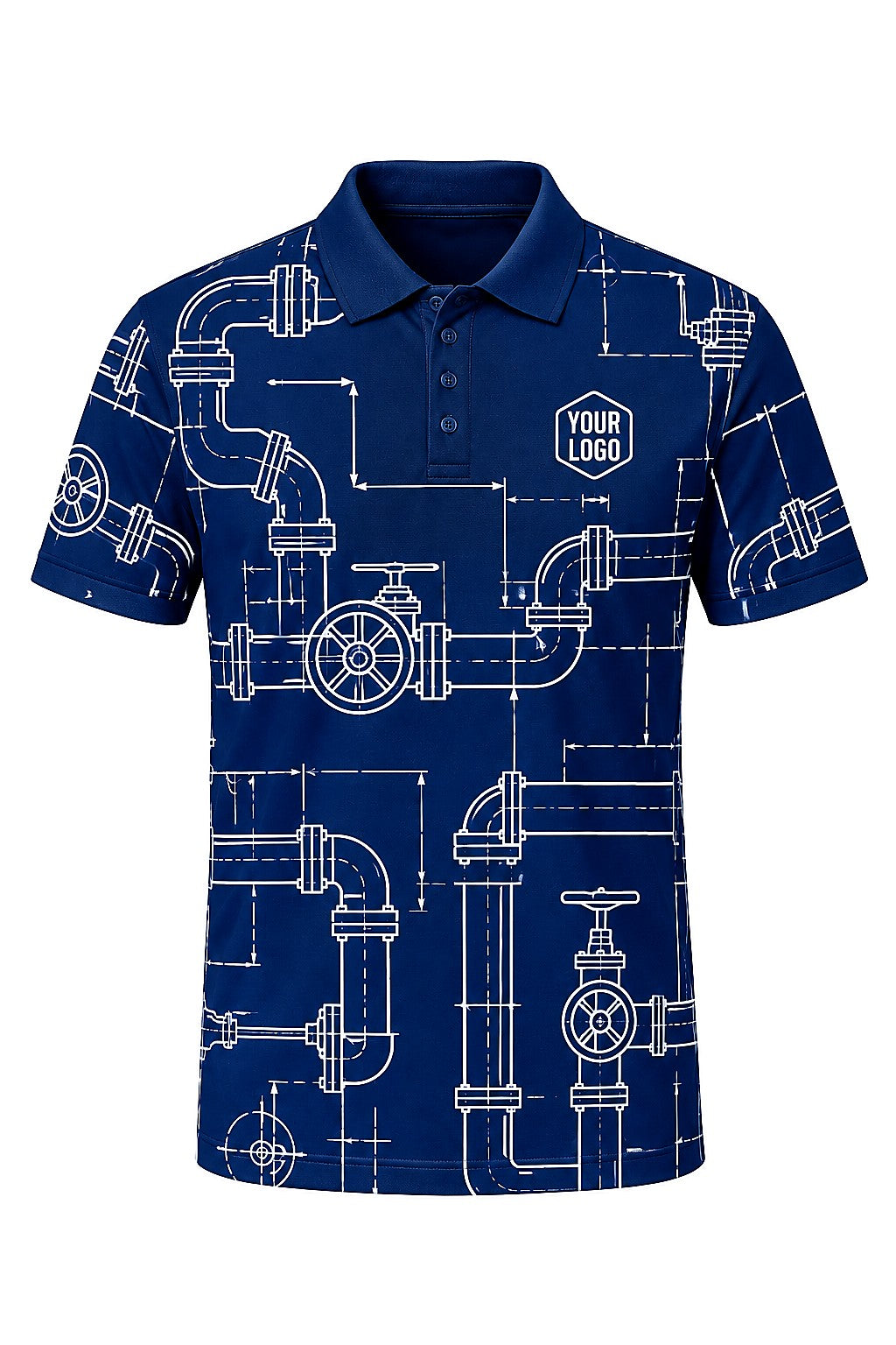 Blueprint Pipes custom plumbing polo, front