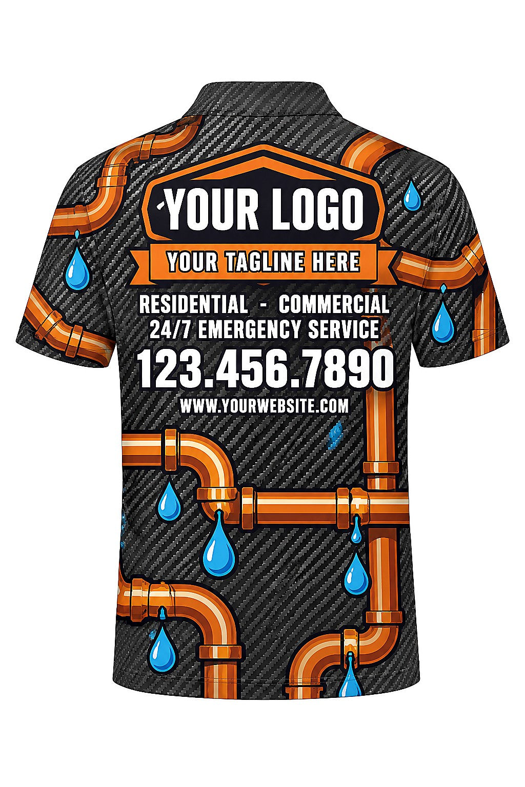 Copper Carbon custom plumbing polo, back