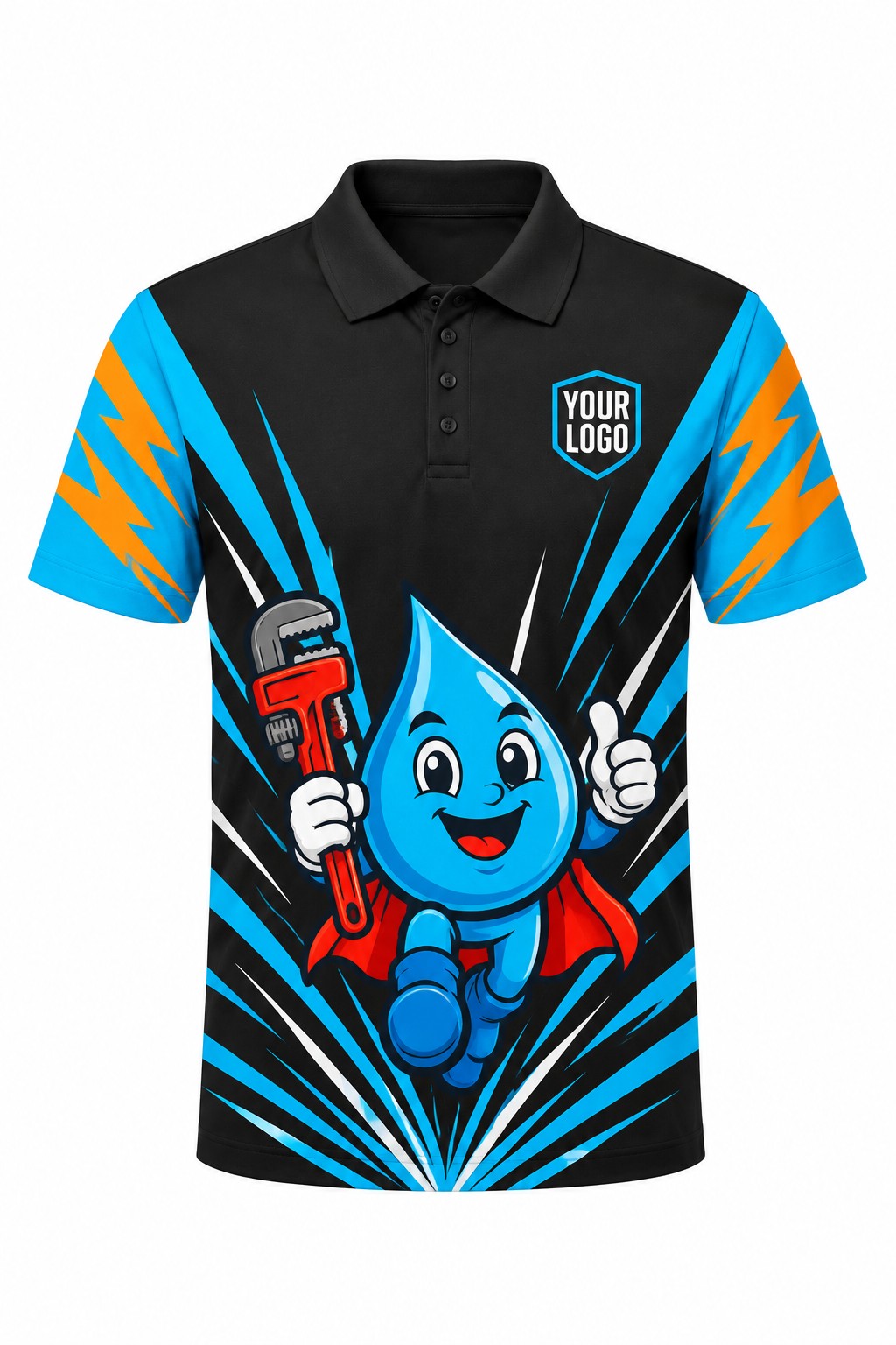 Drip Hero custom plumbing polo, front