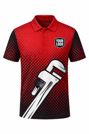 Halftone Red custom plumbing polo, front