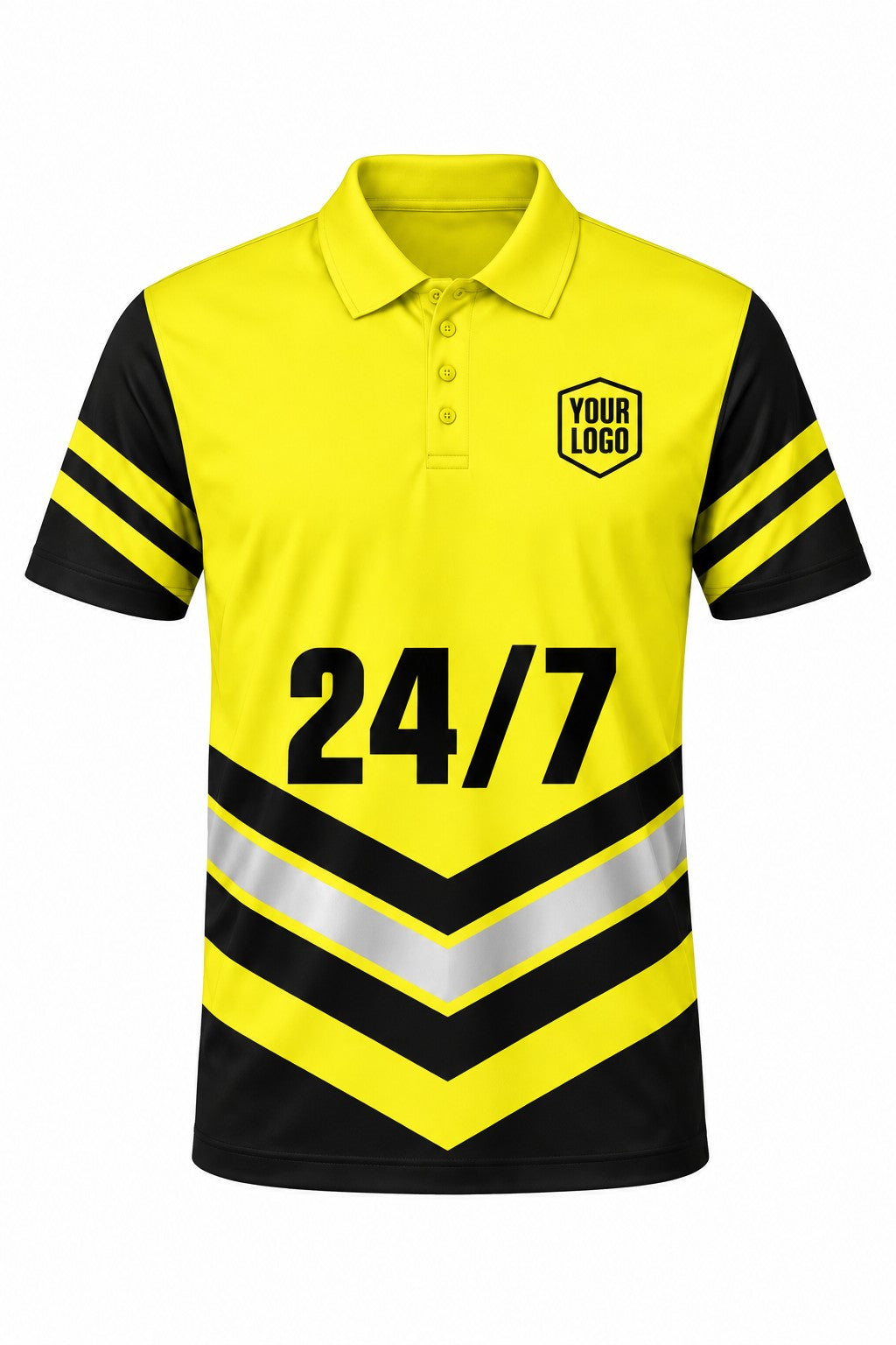 Hi-Vis Emergency custom plumbing polo, front