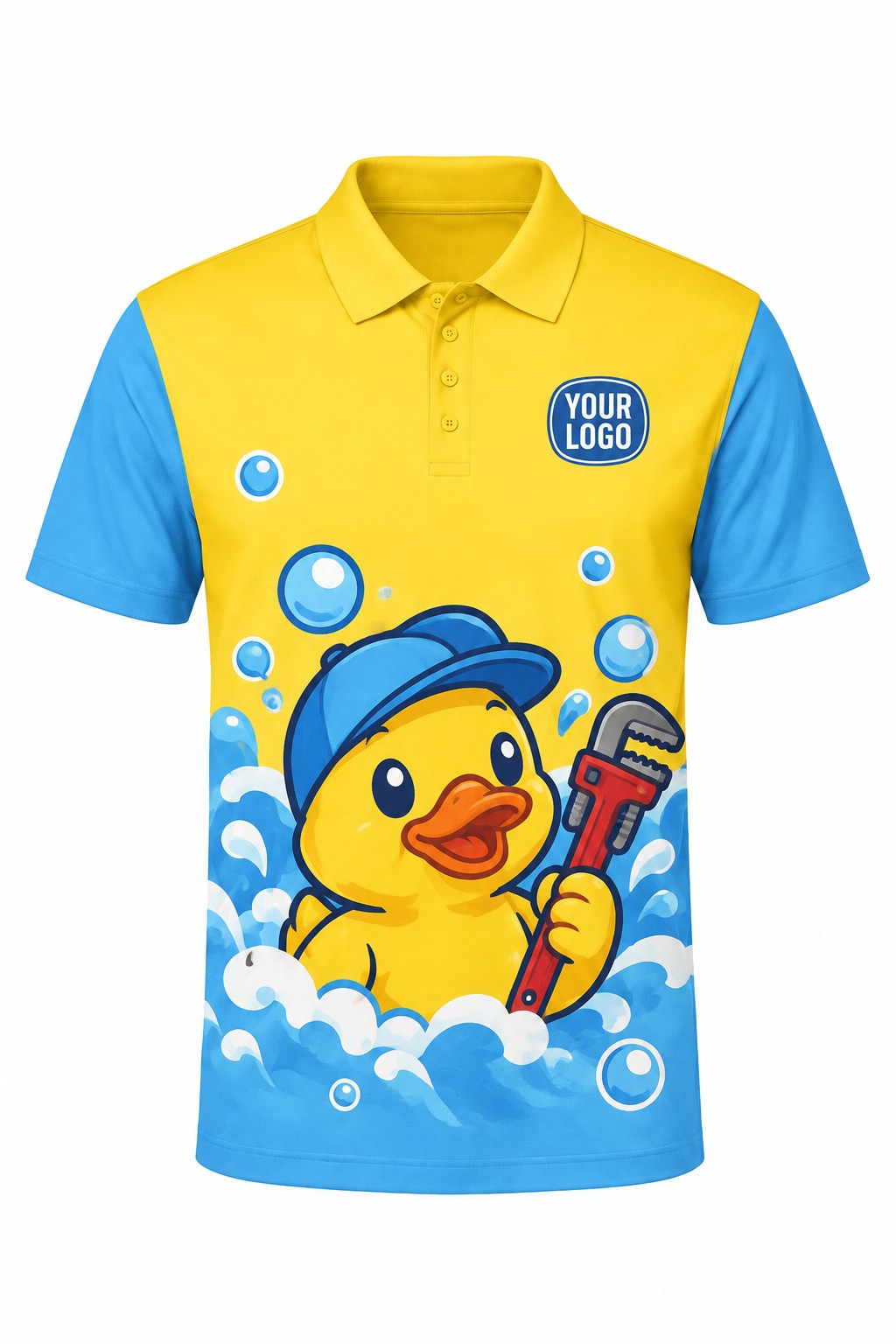 Rubber Duck Plumbers custom plumbing polo, front