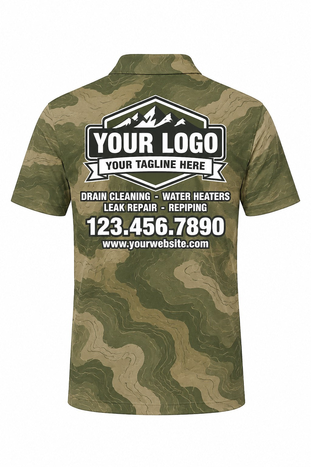 Outfitters Olive custom plumbing polo, back