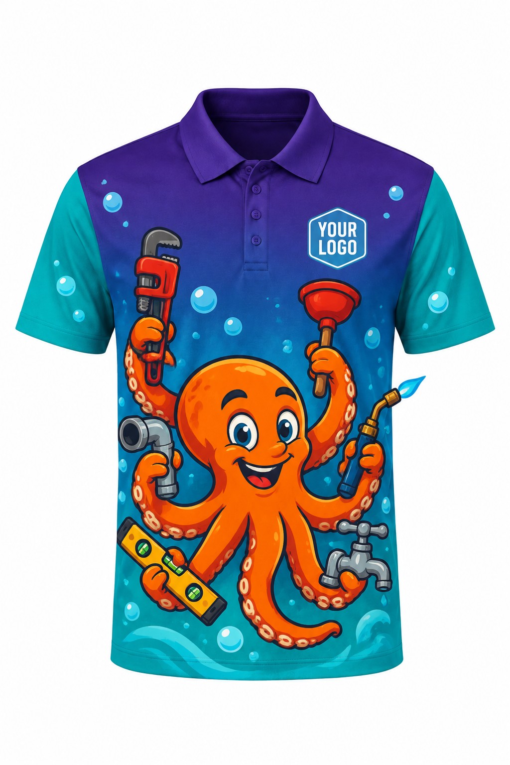 Octo-Fix custom plumbing polo, front