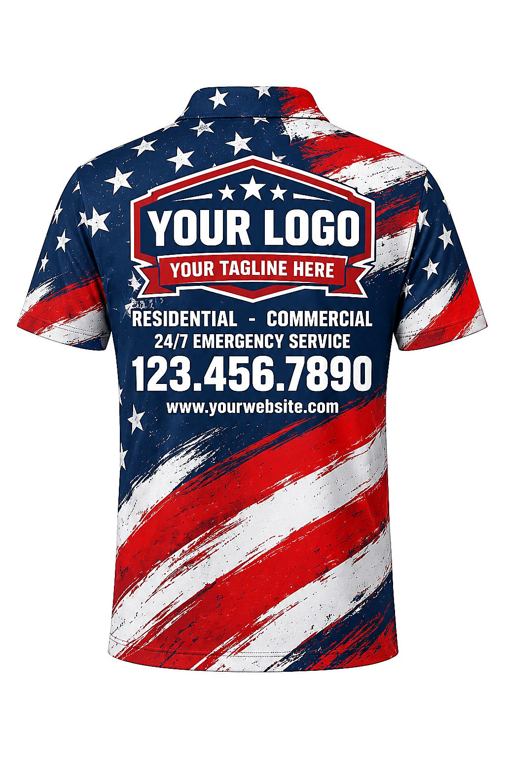 Old Glory Plumbers custom plumbing polo, back