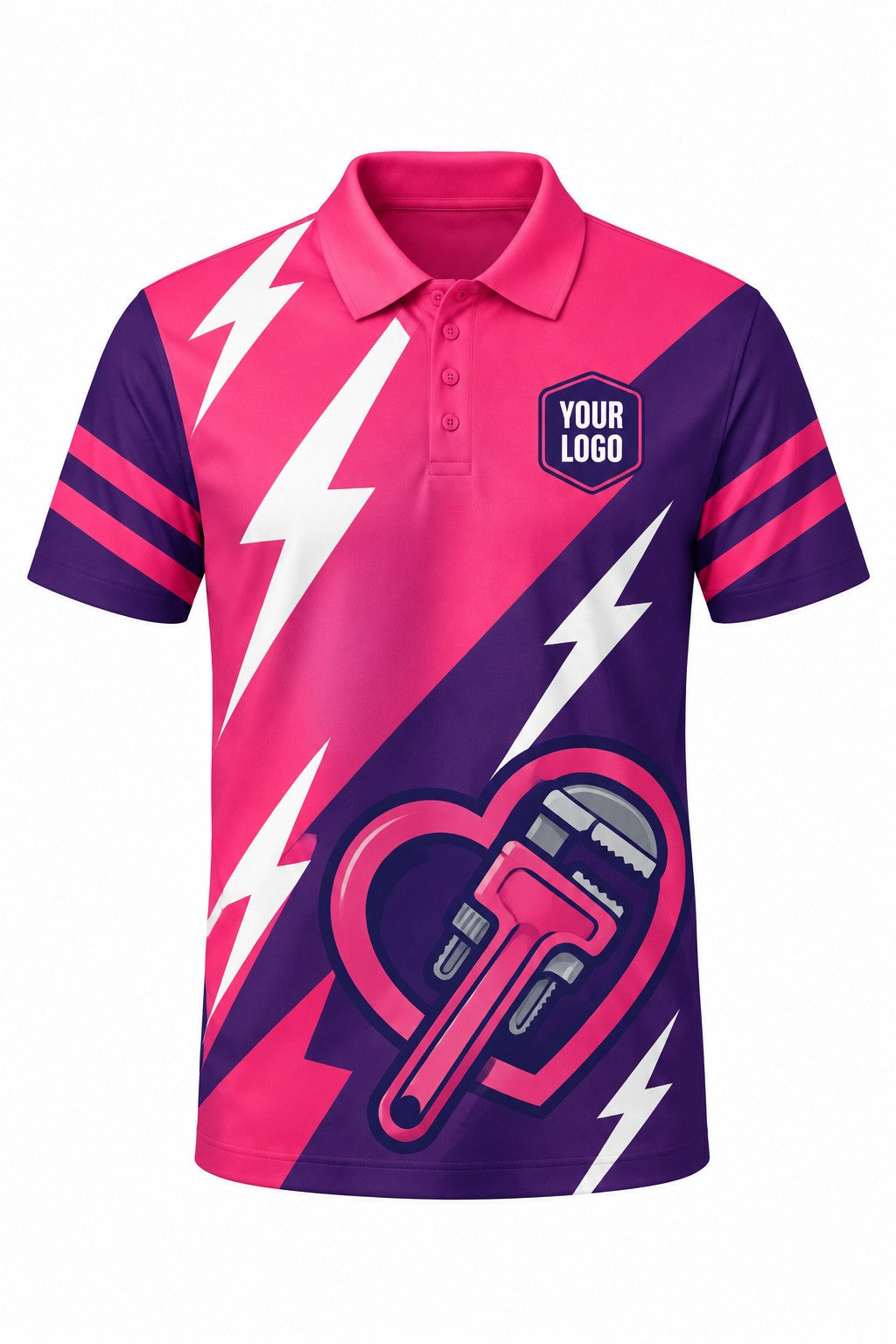 Pink Wrench custom plumbing polo, front