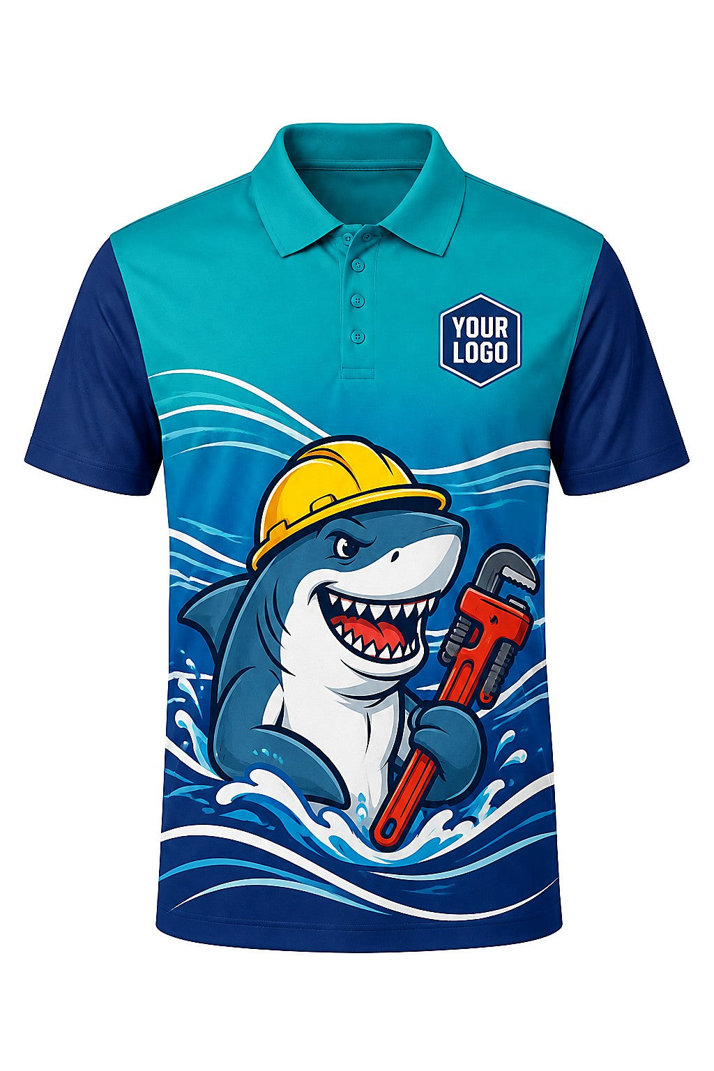 Shark Plumbers custom plumbing polo, front