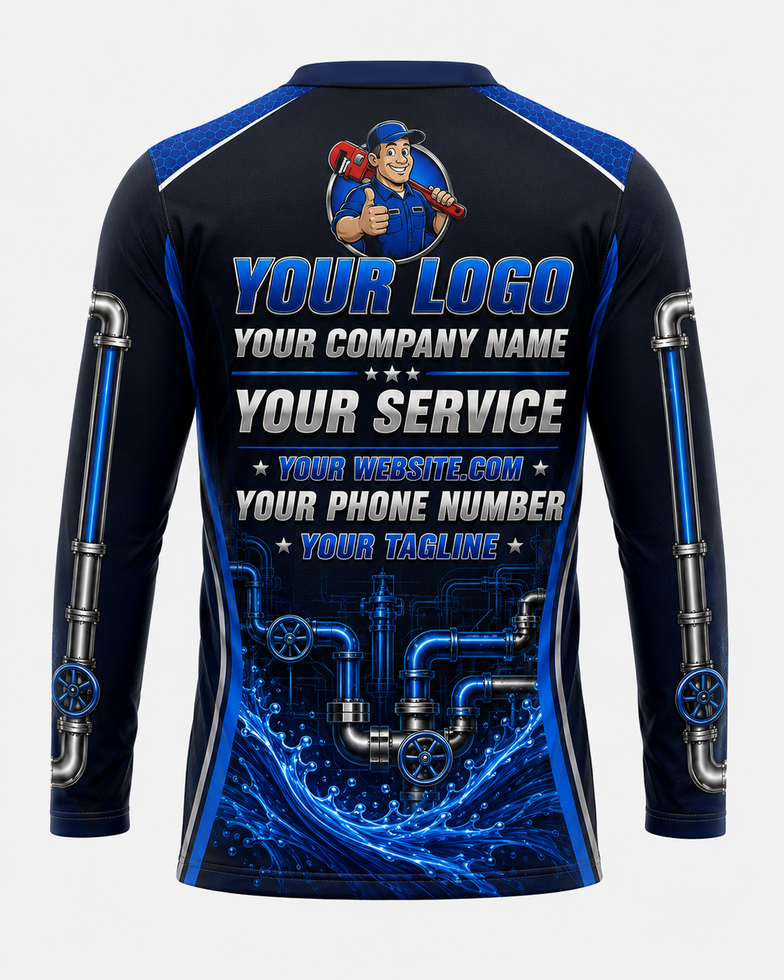 Pressure Gauge custom plumbing crew uniform, back