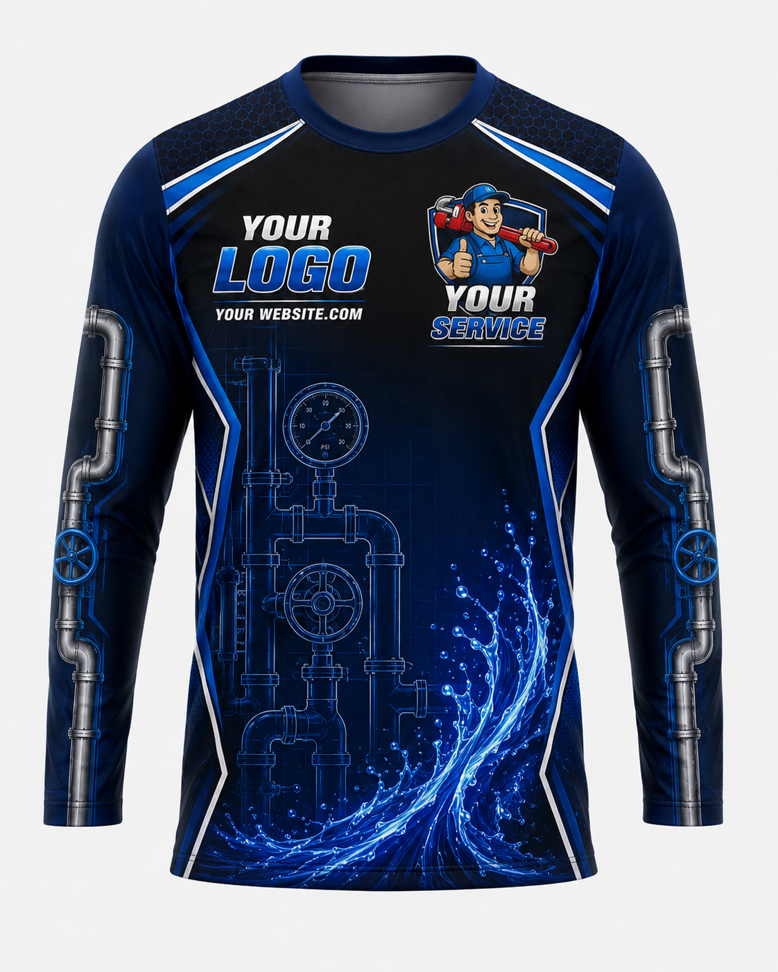 Pressure Gauge custom plumbing crew uniform, front