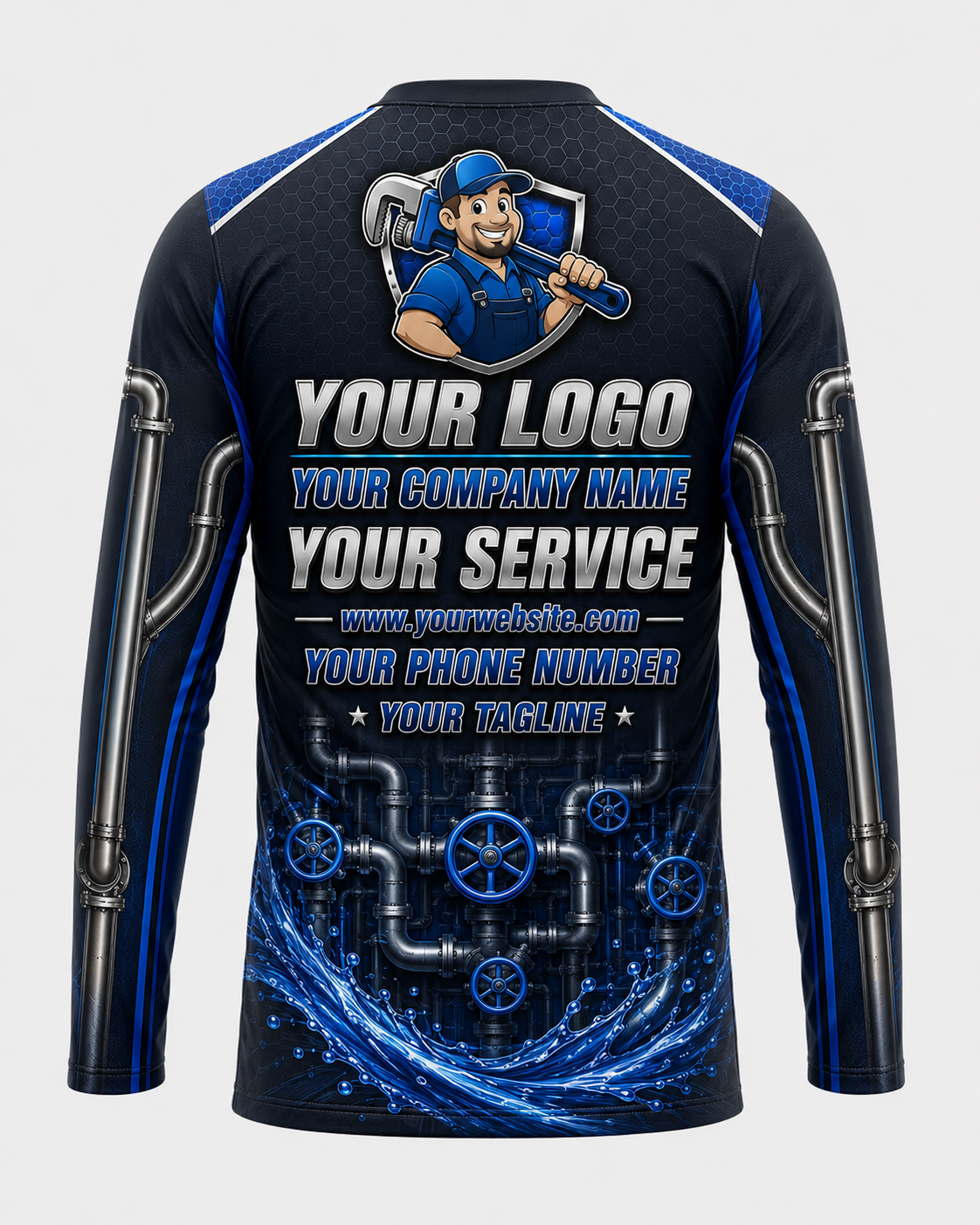 PSI Pipeline custom plumbing crew uniform, back