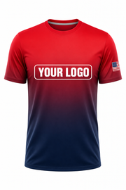 Red Depth custom crew uniform in red fading into navy