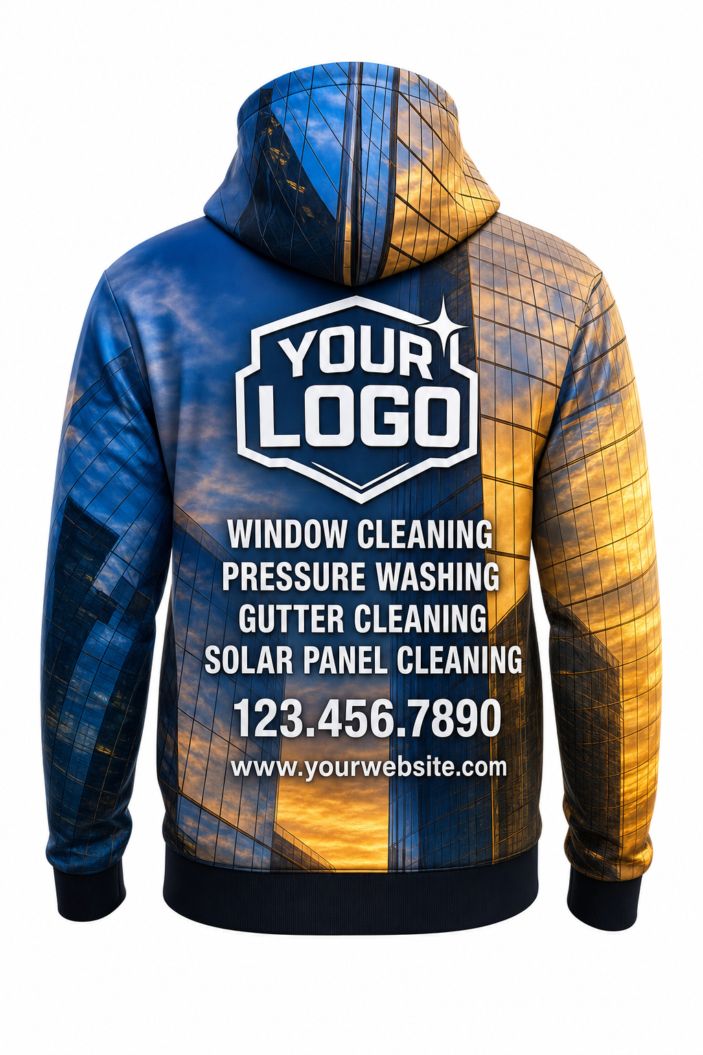 Reflective Gold custom window cleaning crew uniform hoodie — back (hoodie-back)
