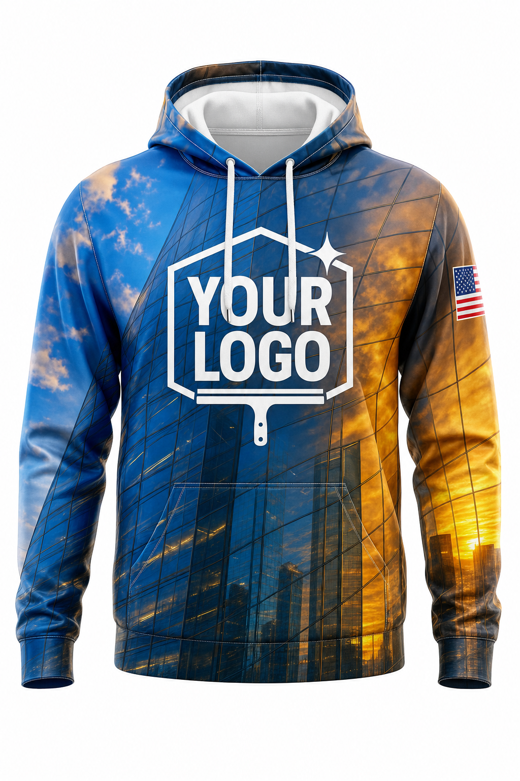 Reflective Gold custom window cleaning crew uniform hoodie — front (hoodie-front)