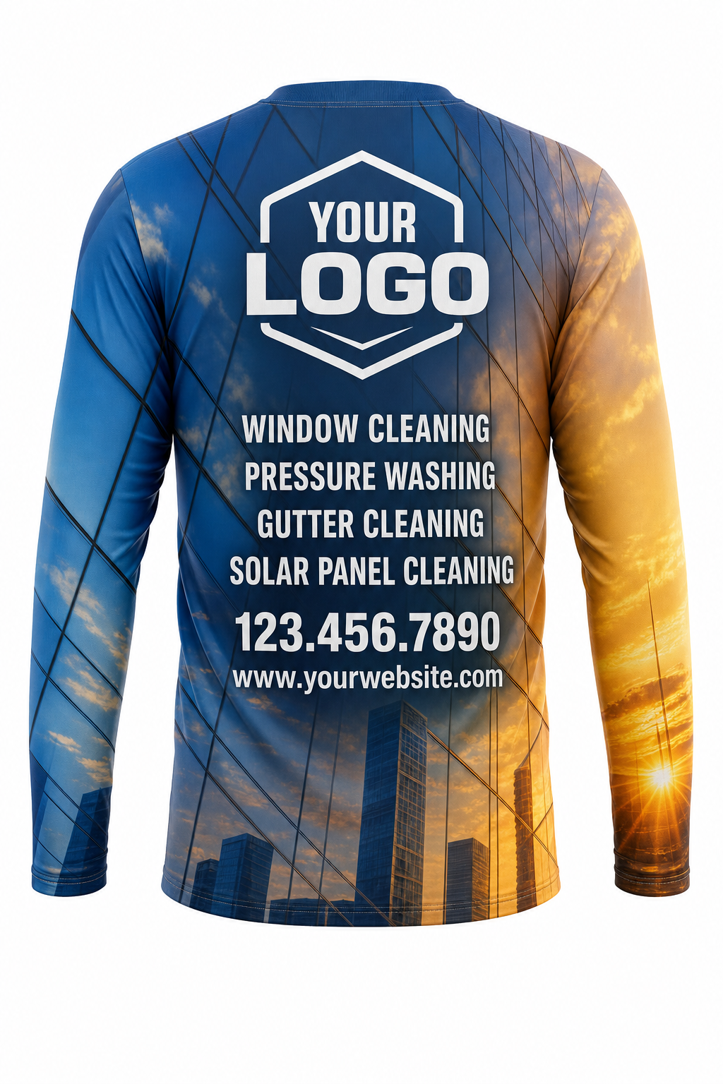 Reflective Gold custom window cleaning crew uniform long-sleeve shirt — back (longsleeve-back)