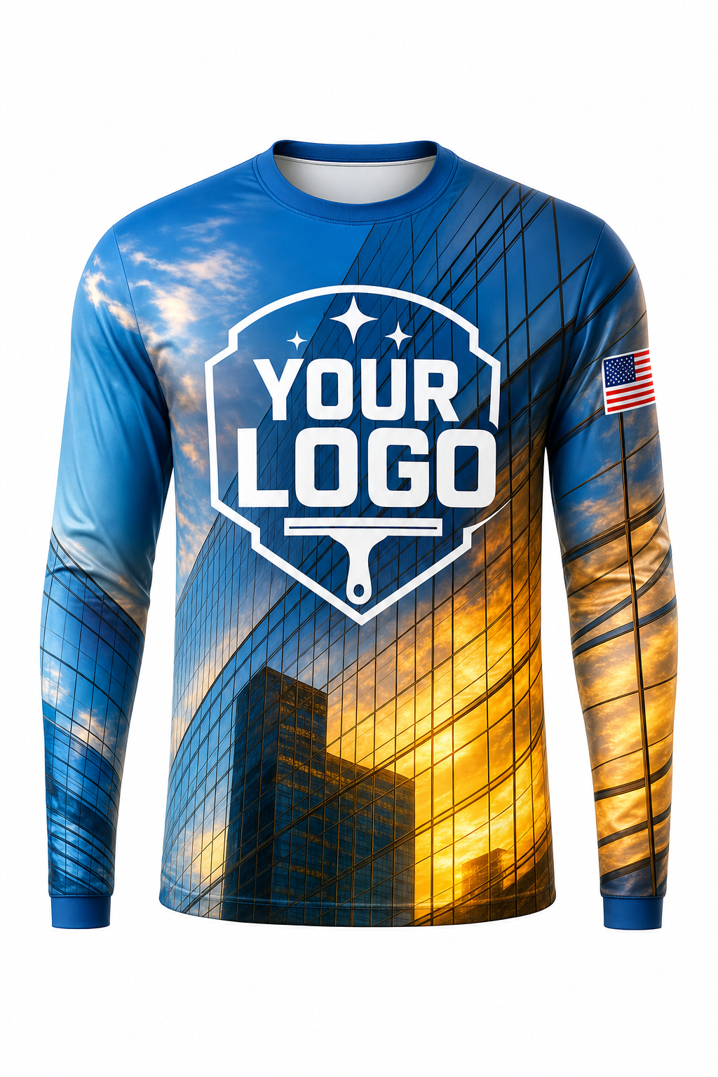 Reflective Gold custom window cleaning crew uniform long-sleeve shirt — front (longsleeve-front)