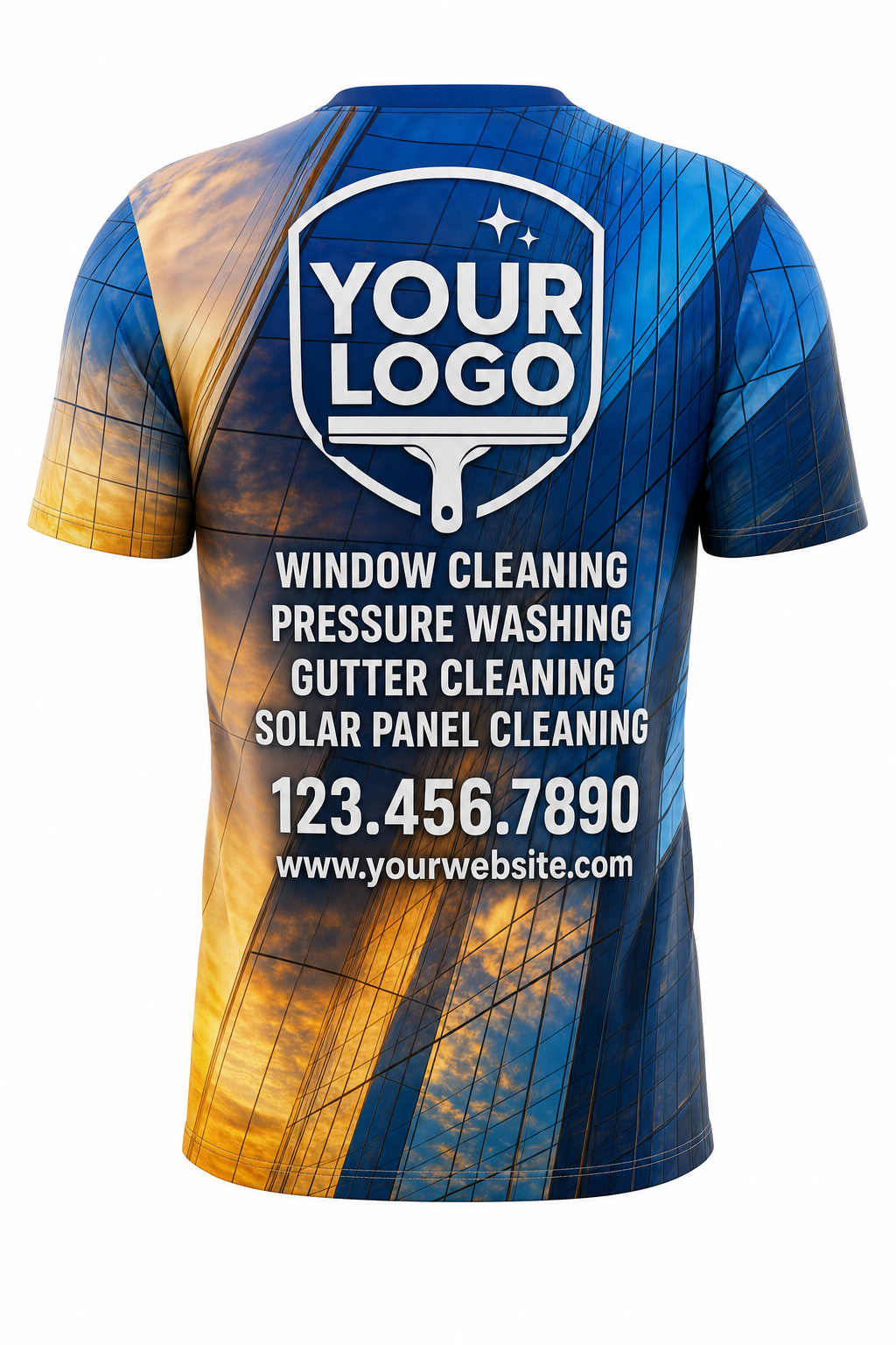 Reflective Gold custom window cleaning crew uniform t-shirt — back (tee-back)