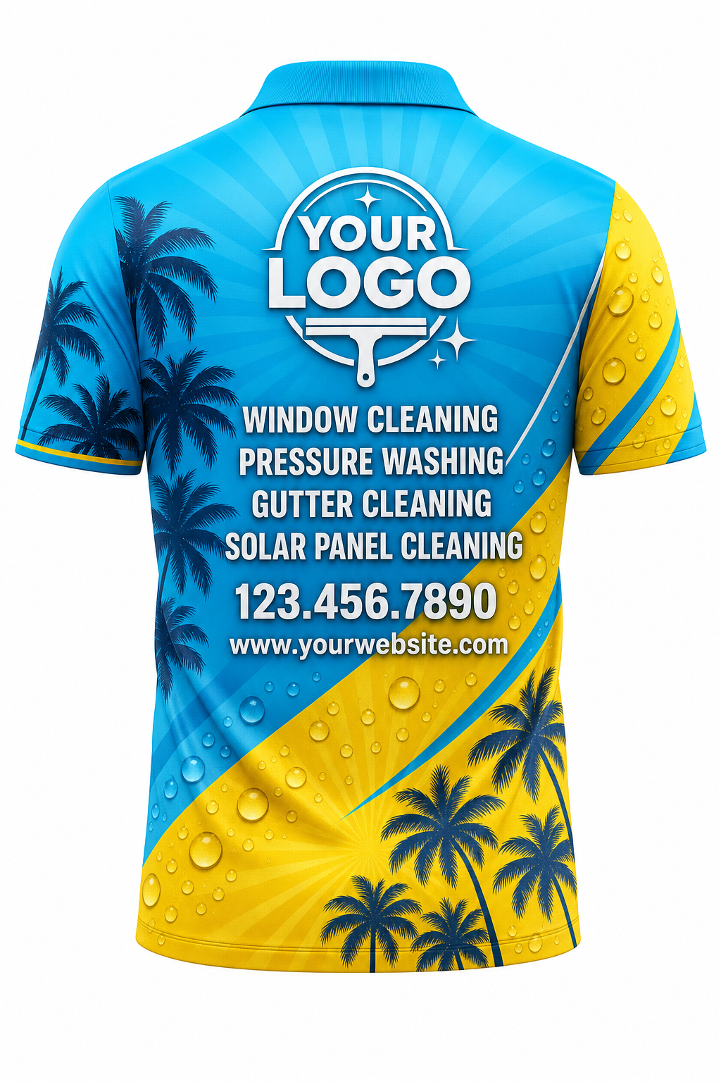 Tropical Softwash custom window cleaning crew uniform polo shirt — back (polo-back)