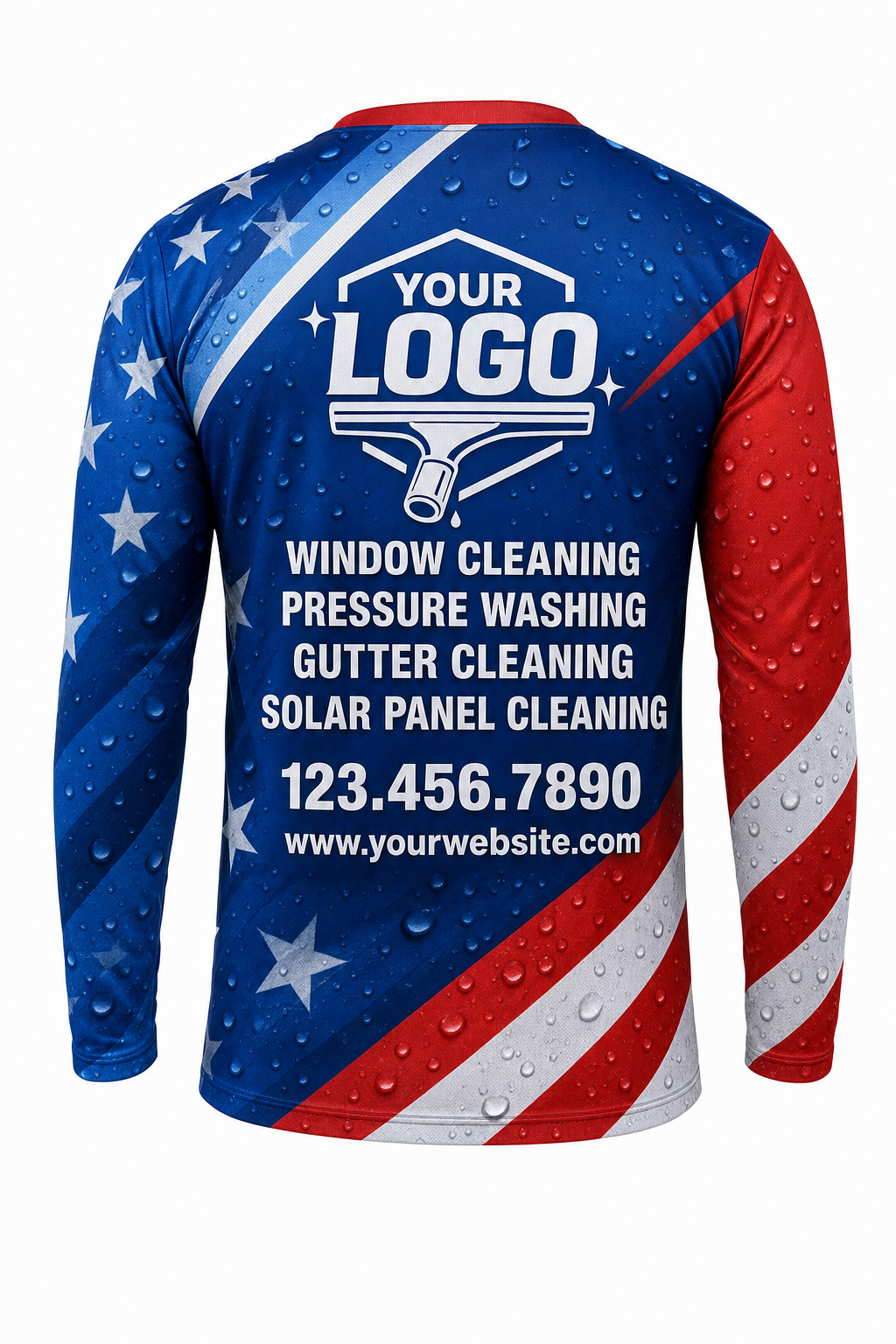Patriot Wash custom window cleaning crew uniform long-sleeve shirt — back (longsleeve-back)