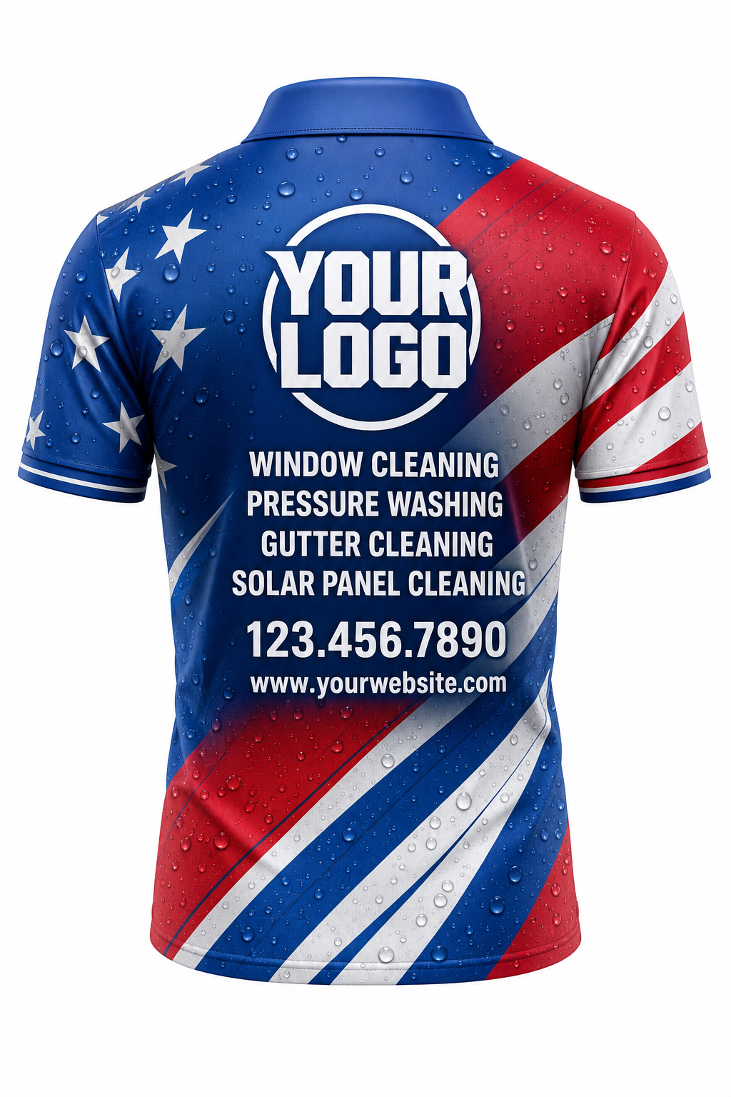 Patriot Wash custom window cleaning crew uniform polo shirt — back (polo-back)