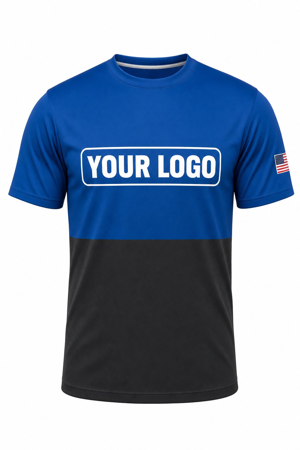 Royal Block custom crew uniform in royal blue and graphite two-tone