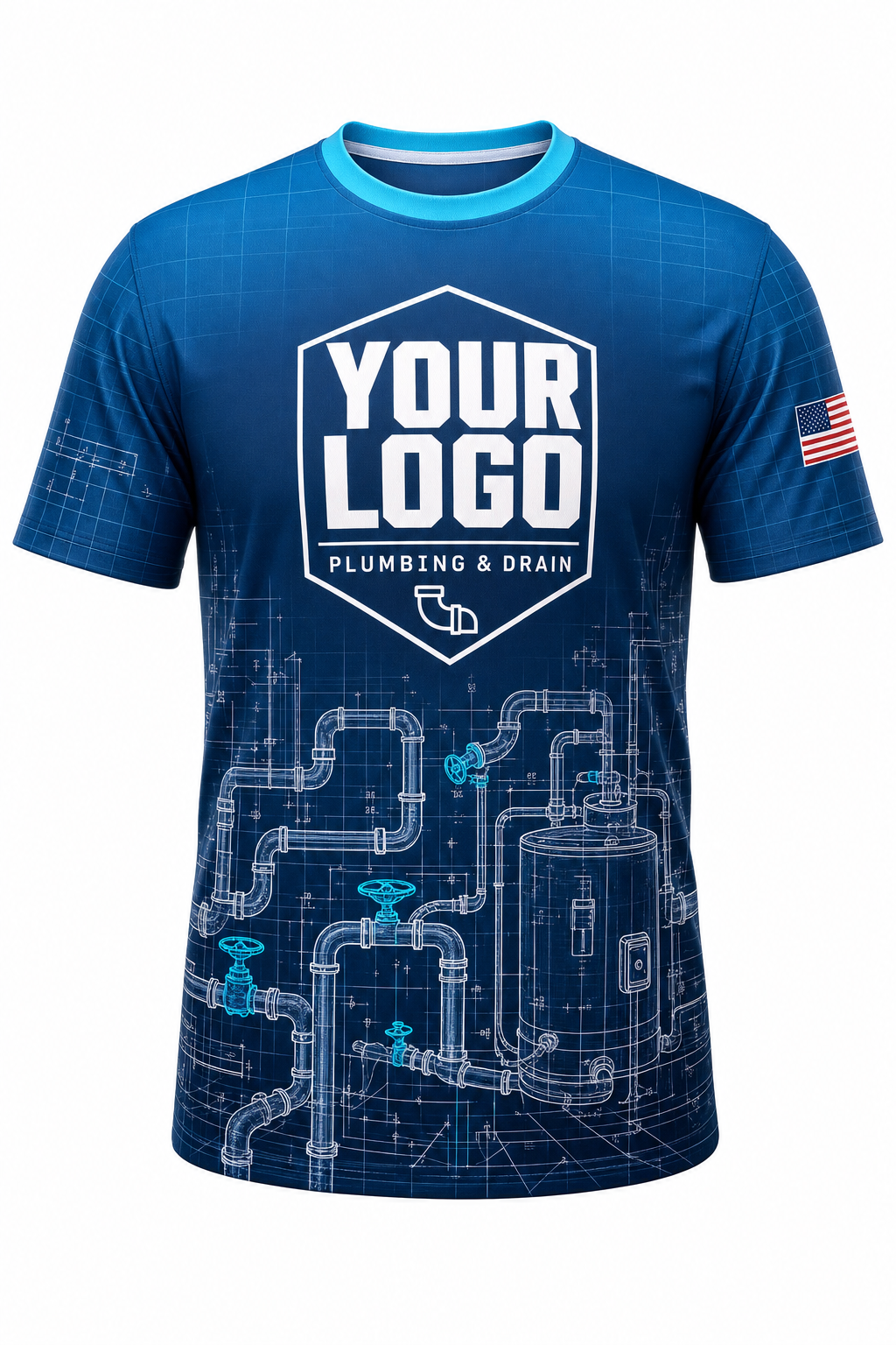 Schematic Blue custom plumbing crew uniform