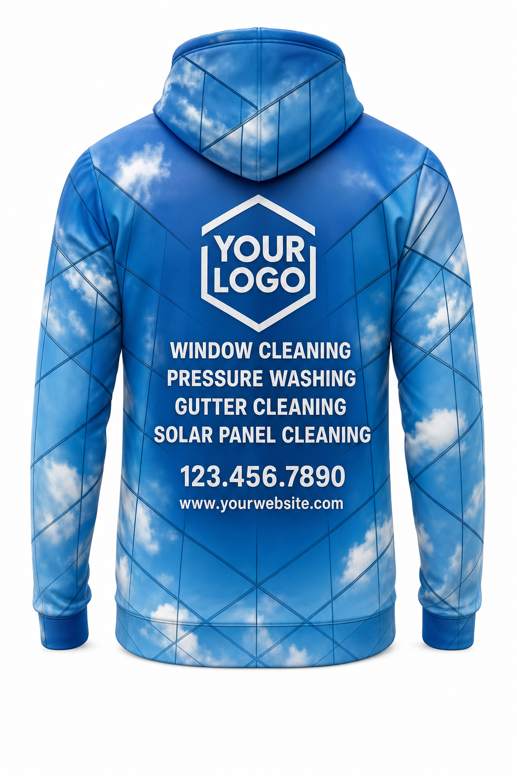 Sky Mirror custom window cleaning crew uniform hoodie — back (hoodie-back)
