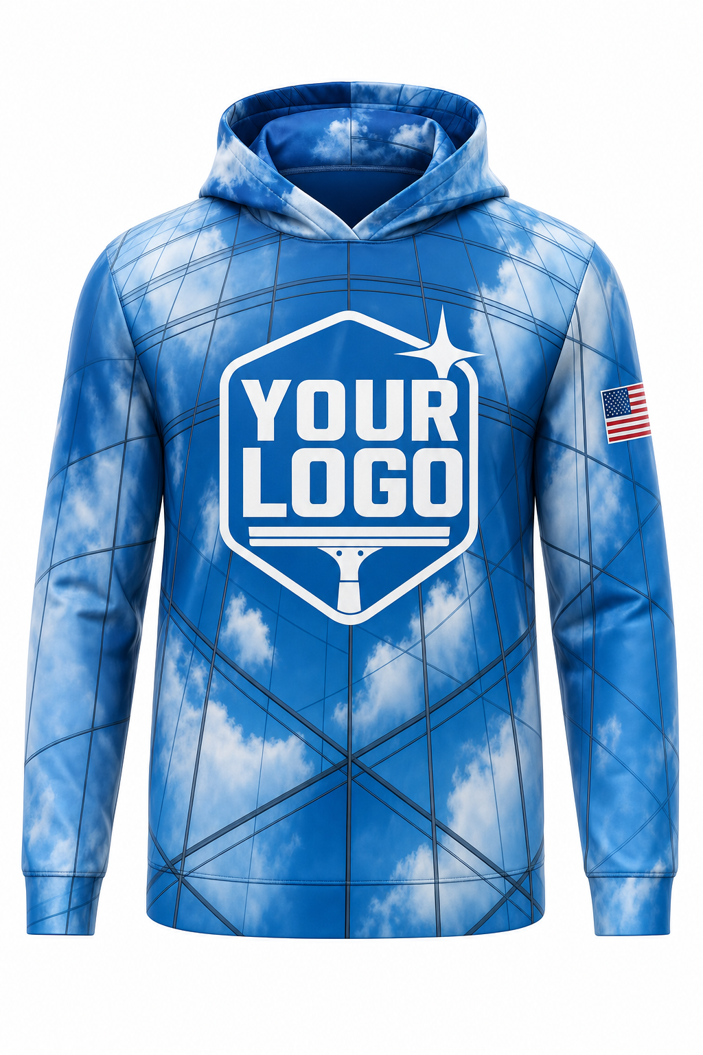 Sky Mirror custom window cleaning crew uniform hoodie — front (hoodie-front)